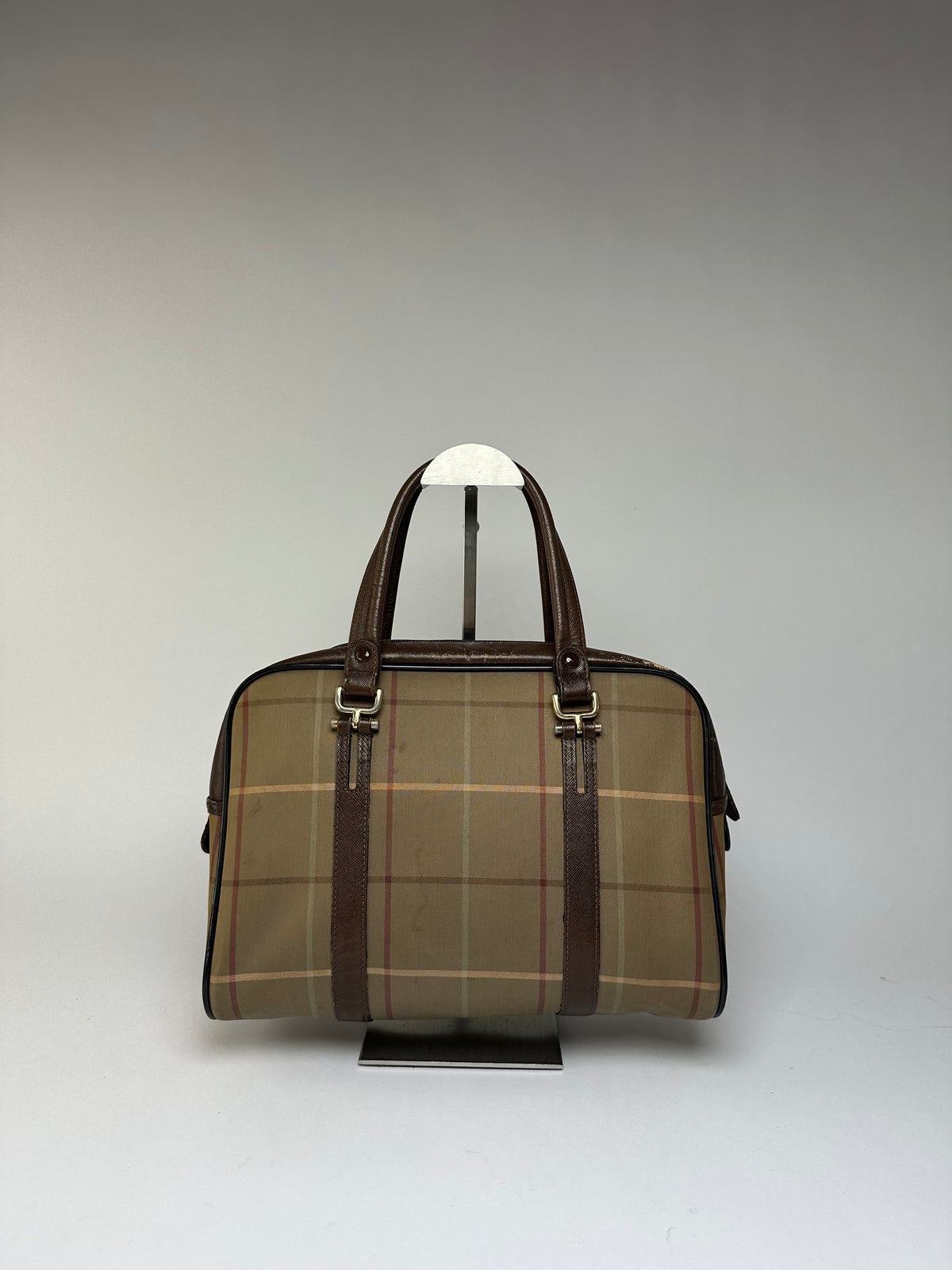 Vintage Burberrys Haymarket Check Structured Top-Handle Bag Late 1990s Beige
