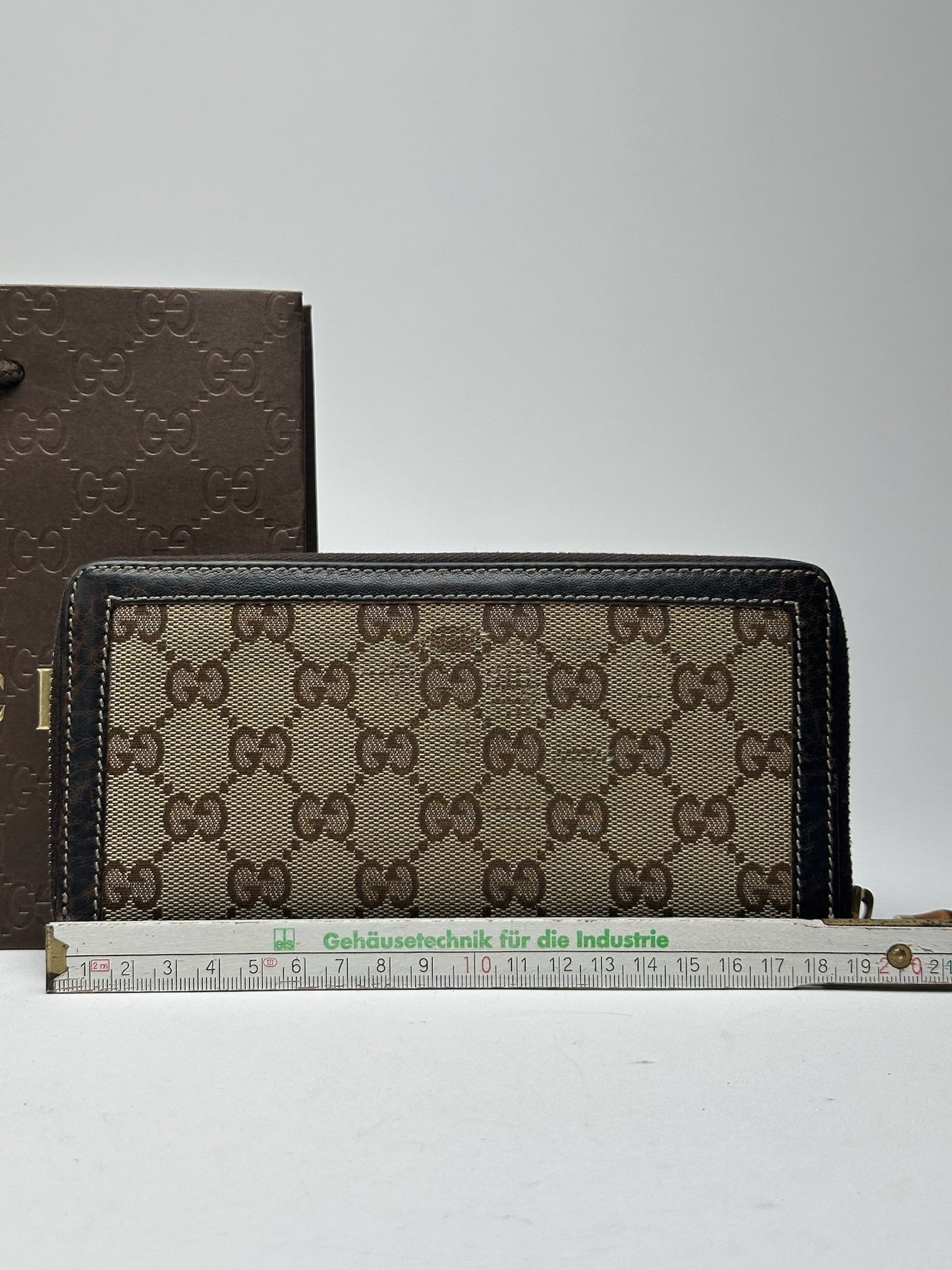 Portefeuille vintage en cuir monogramme Gucci beige marron