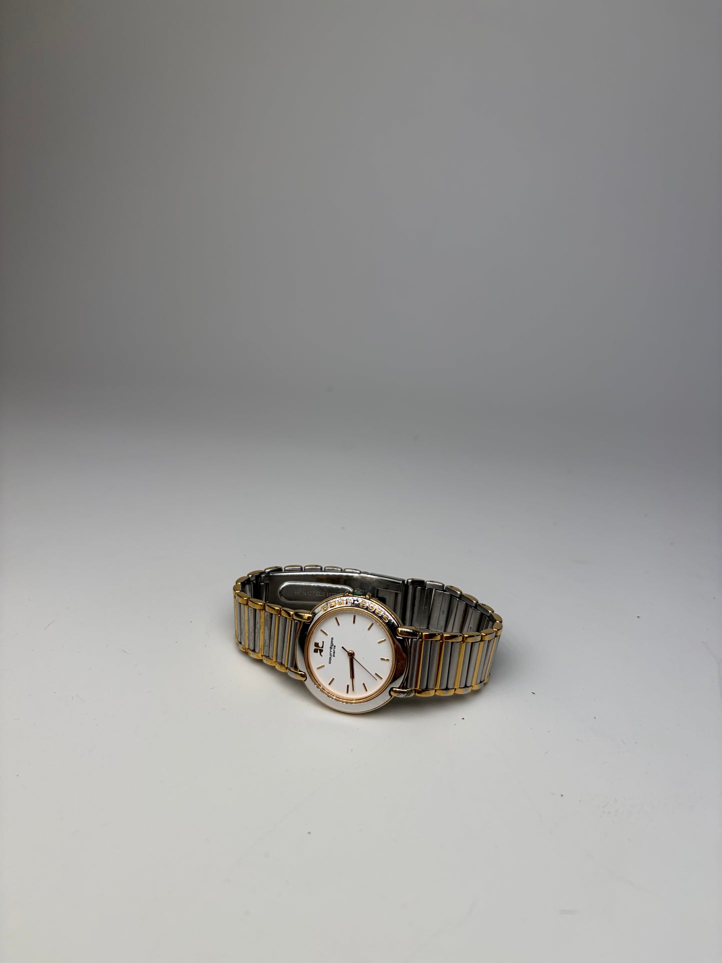 Vintage Courreges Stainless Steel Quartz Bracelet Watch Gold Silver