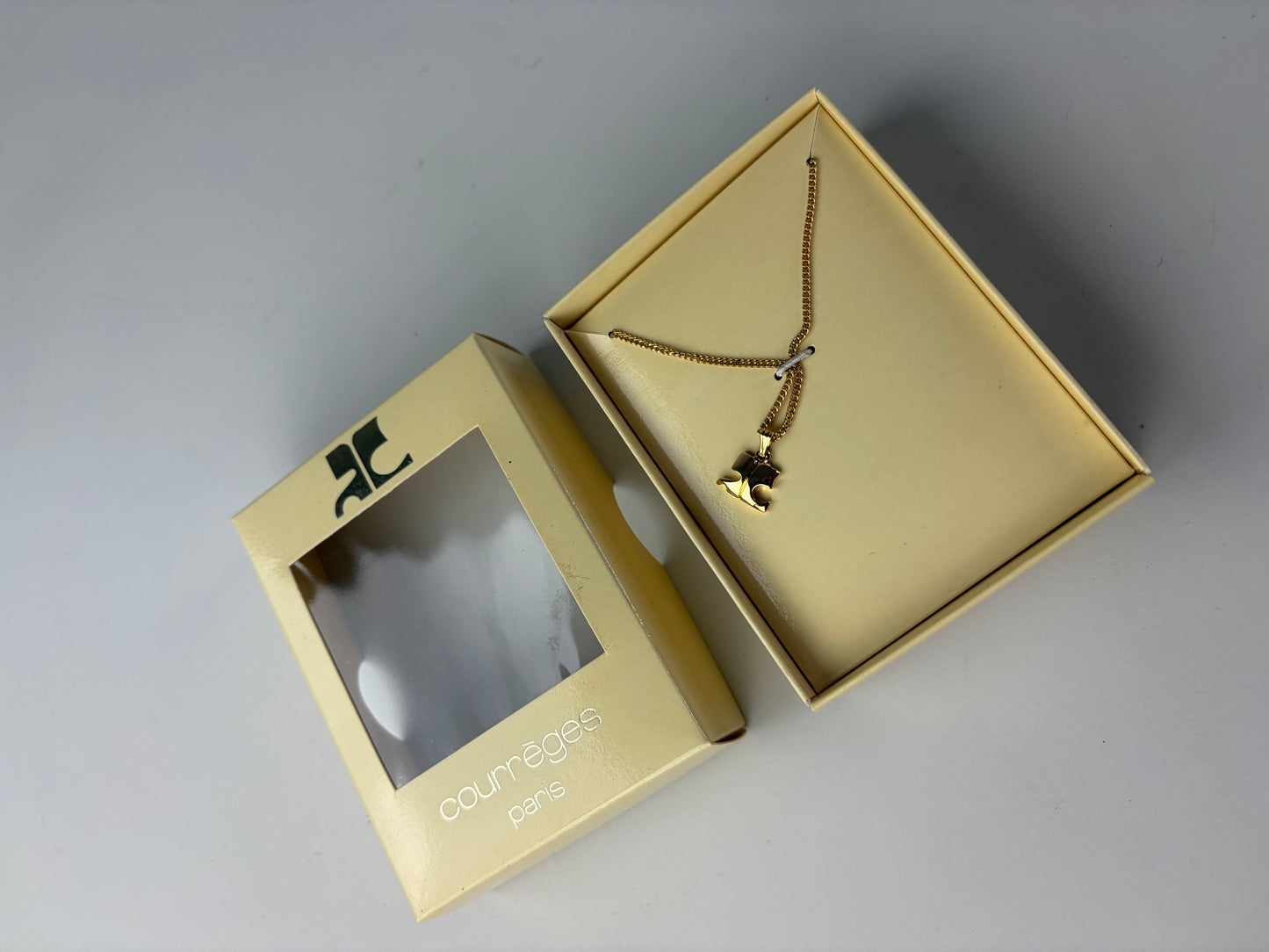Vintage Courreges Chain Necklace Gold Metal with Box