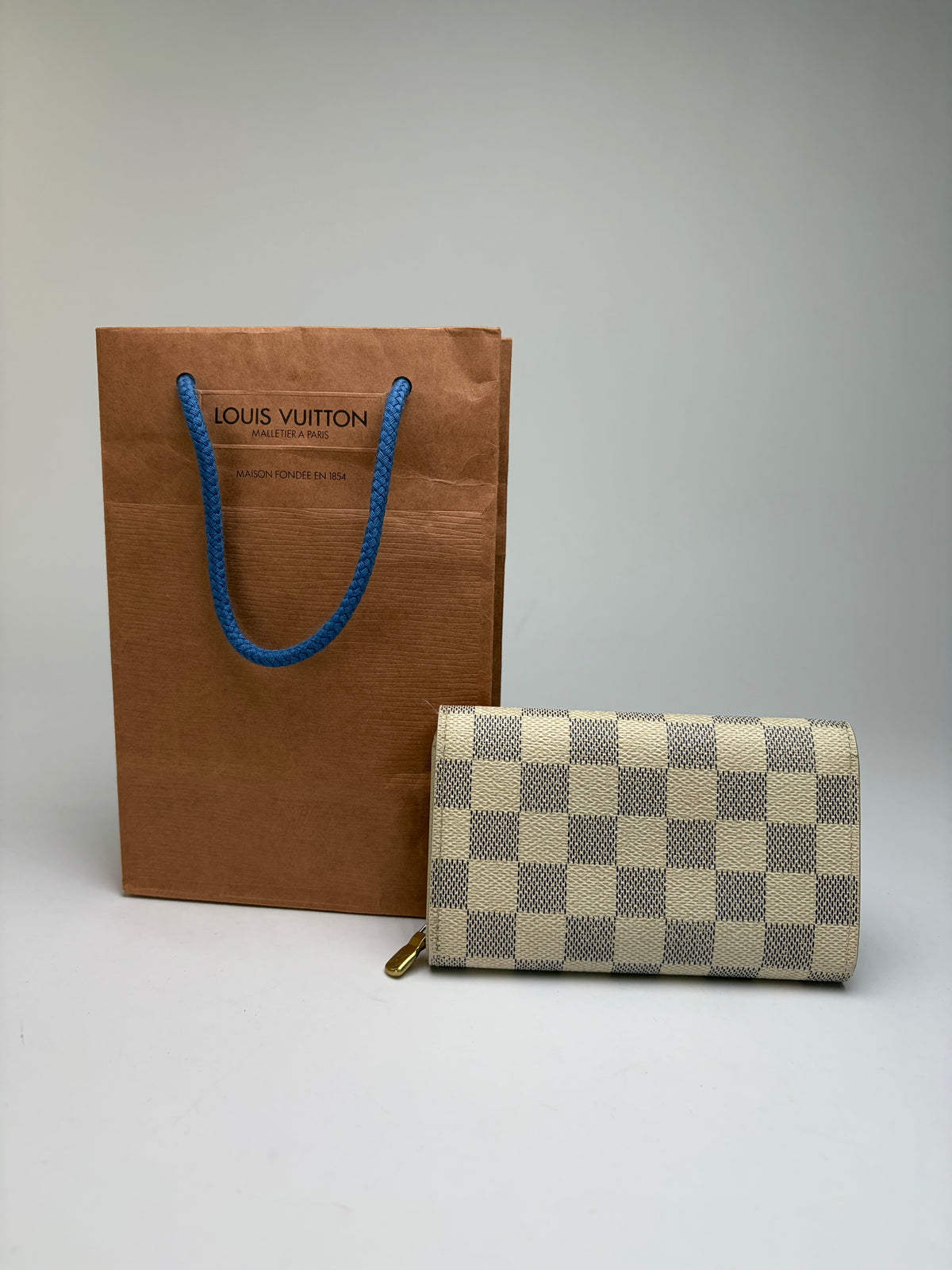 Vintage Louis Vuitton Damier Azur Bifold Wallet c. Late 2000s Cream