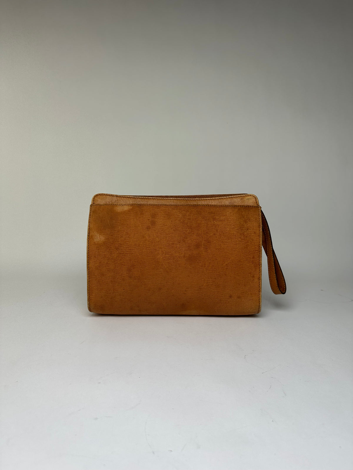 Vintage Celine Textured Leather Clutch c. 1990 Tan Gold