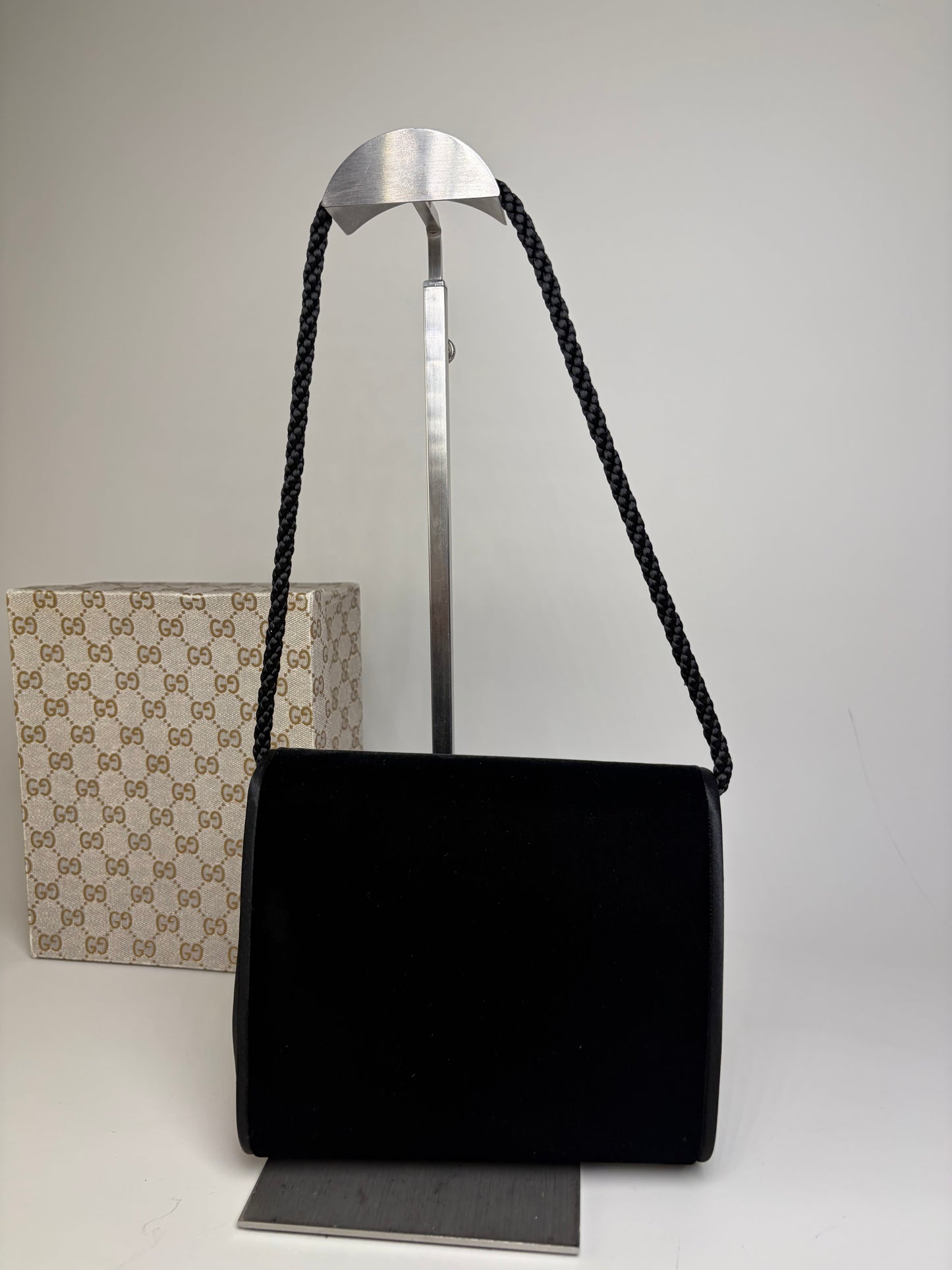 Vintage Gucci Velvet Shoulder Bag Black Silver