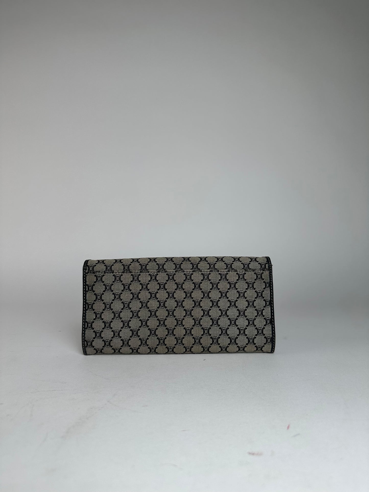 Vintage Celine Paris Triomphe Monogram Long Wallet Grey Black