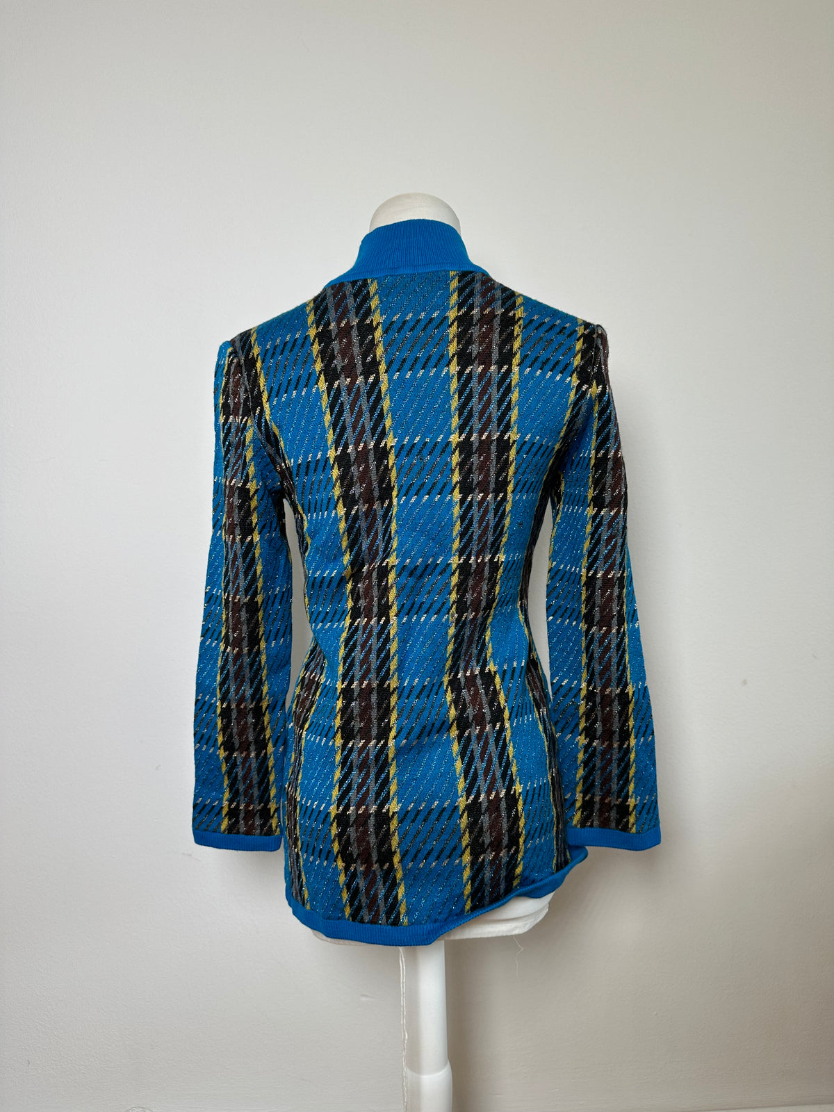 Vintage Yves Saint Laurent Check Turtleneck Sweater Blue M