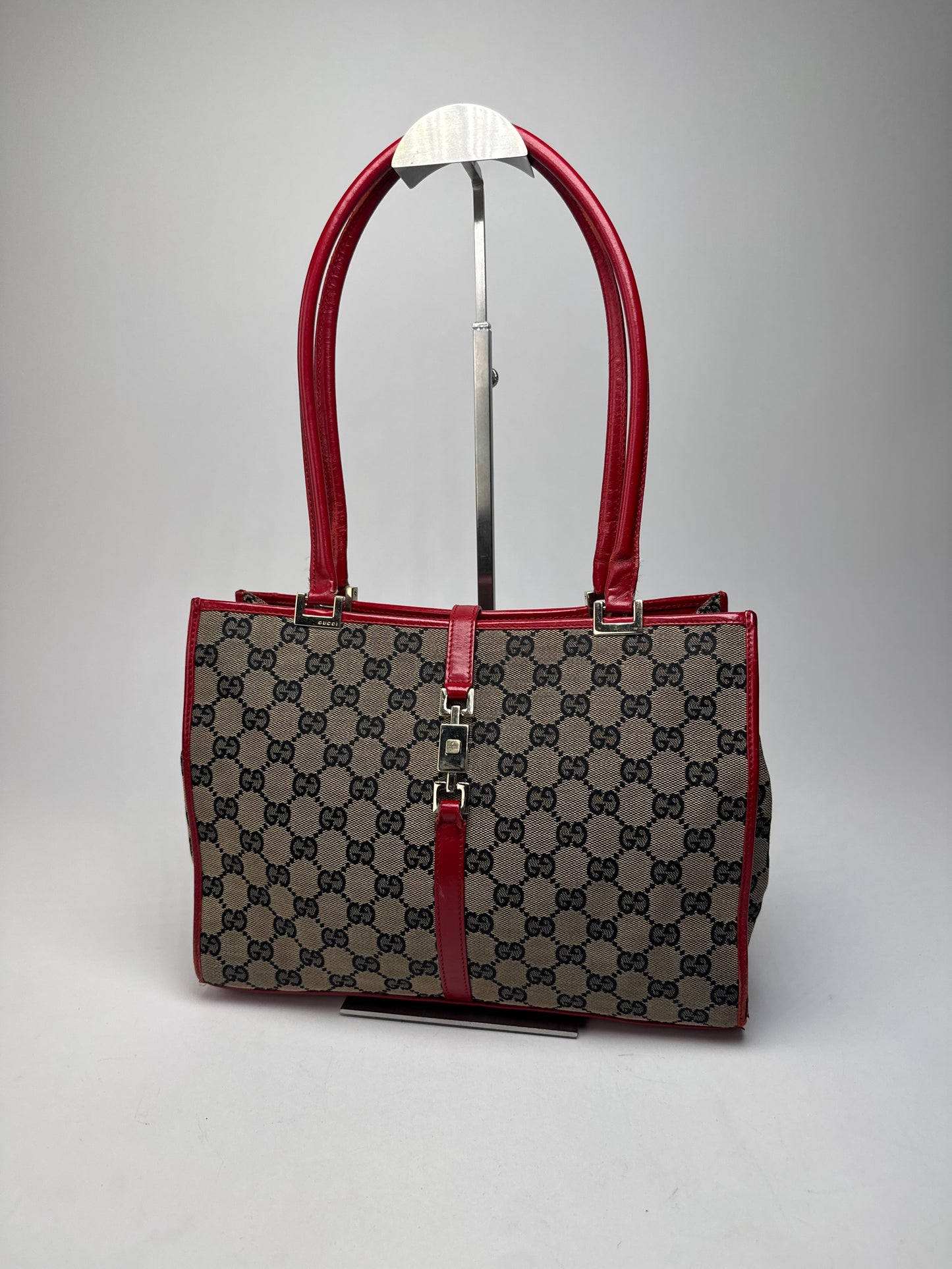 Vintage Gucci Vintage Jackie Monogram Handbag Brown Black Red