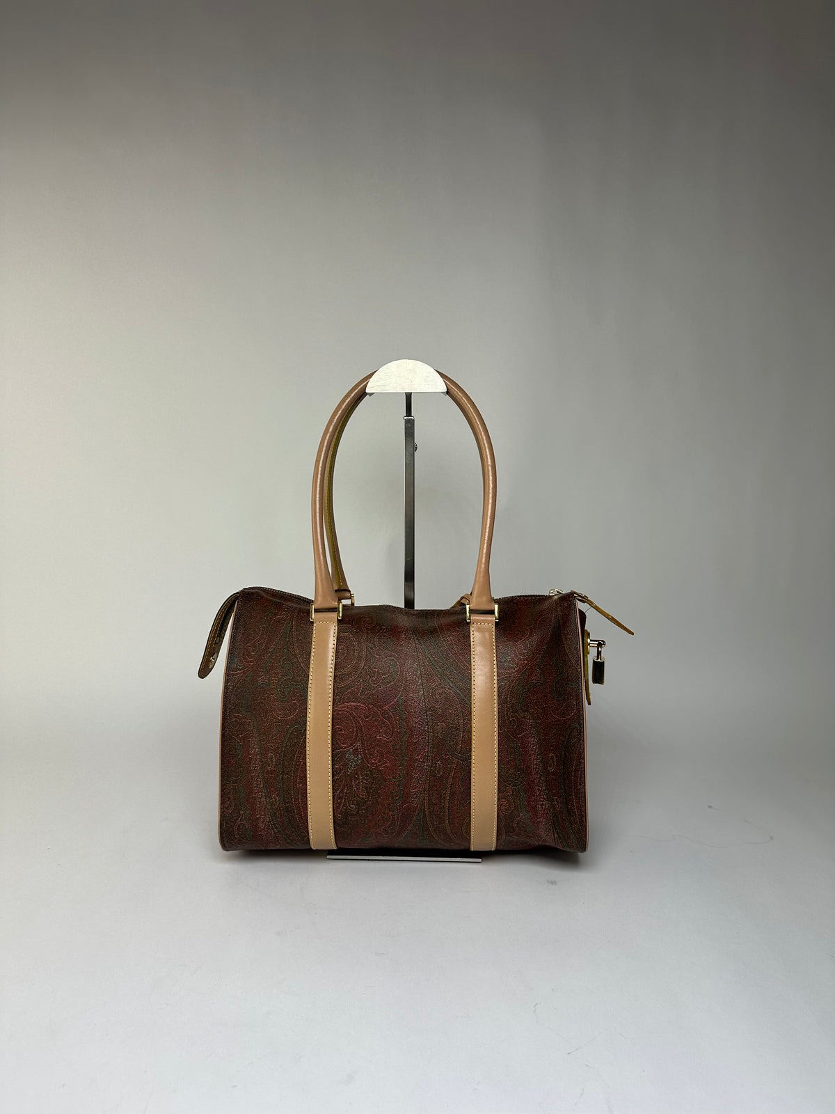 Vintage Etro Paisley Coated Canvas Structured Handbag Late 1990s Burgundy