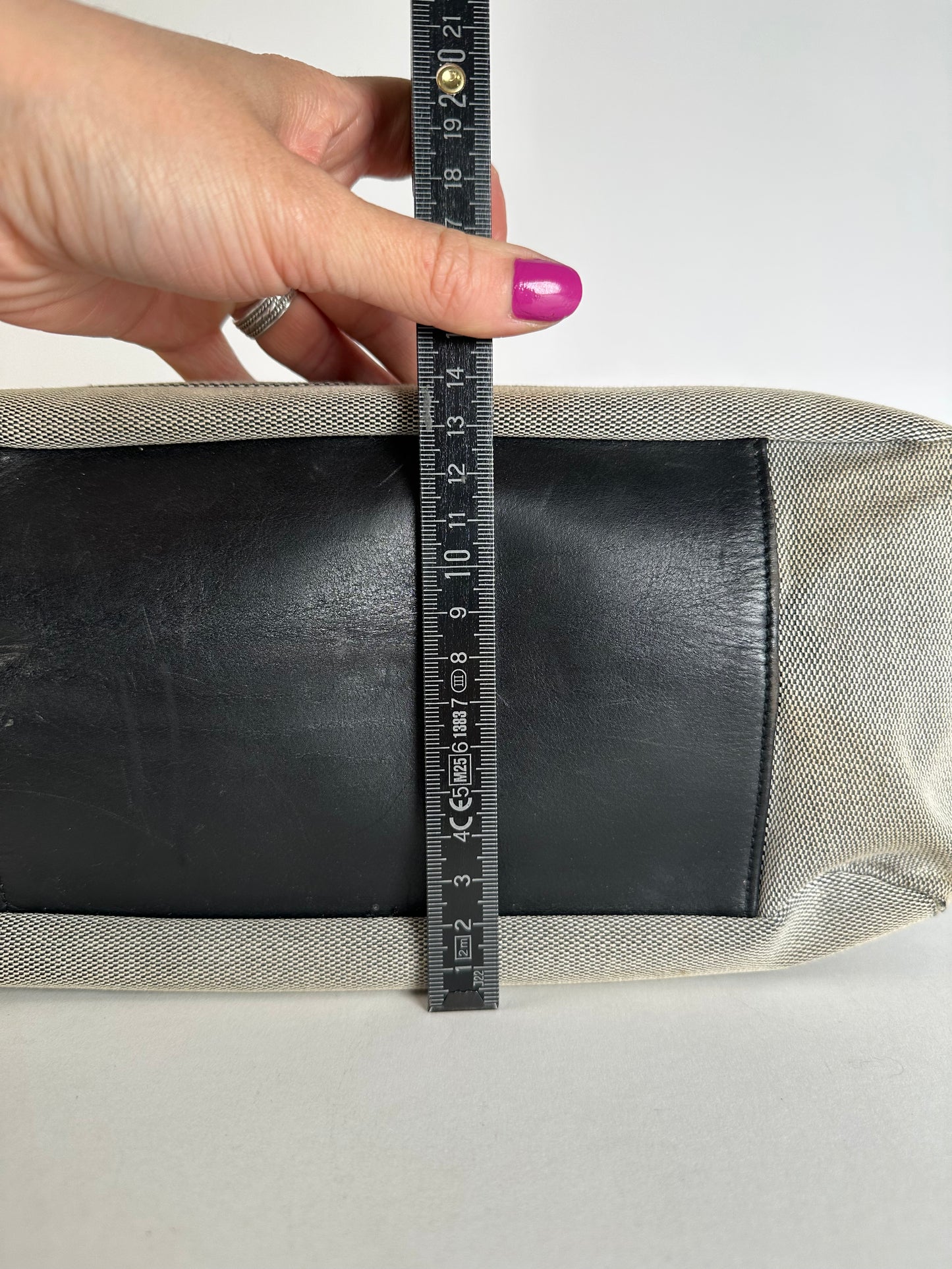Vintage Gucci Bamboo Top Handle Canvas Handbag Grey Black