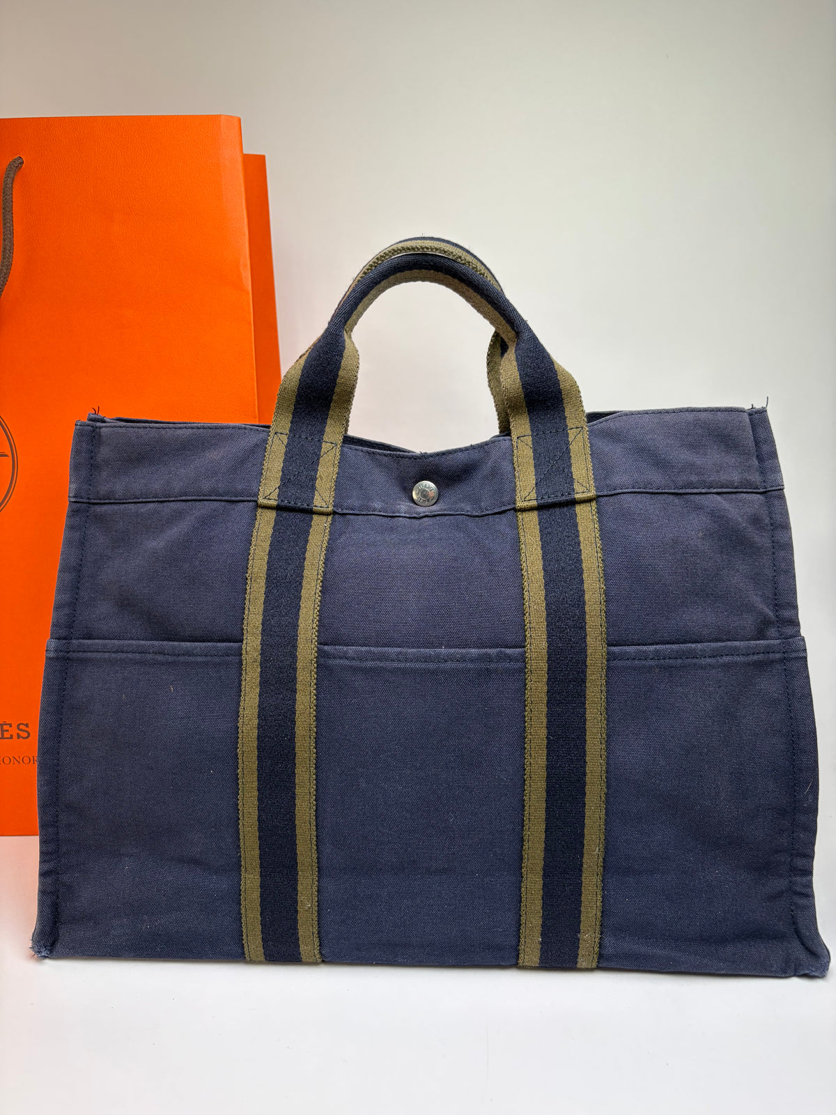 Vintage Hermès Canvas Tote Navy Olive Green