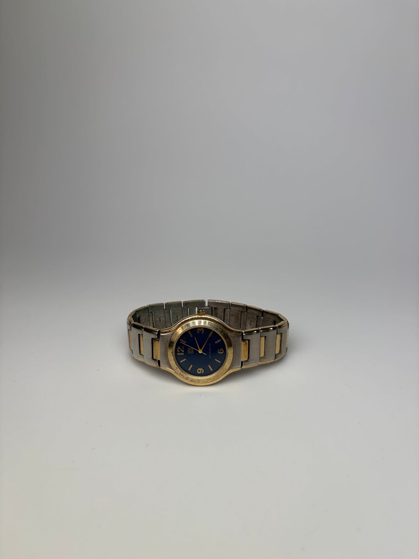 Vintage Givenchy Stainless Steel Bracelet Watch Blue Gold