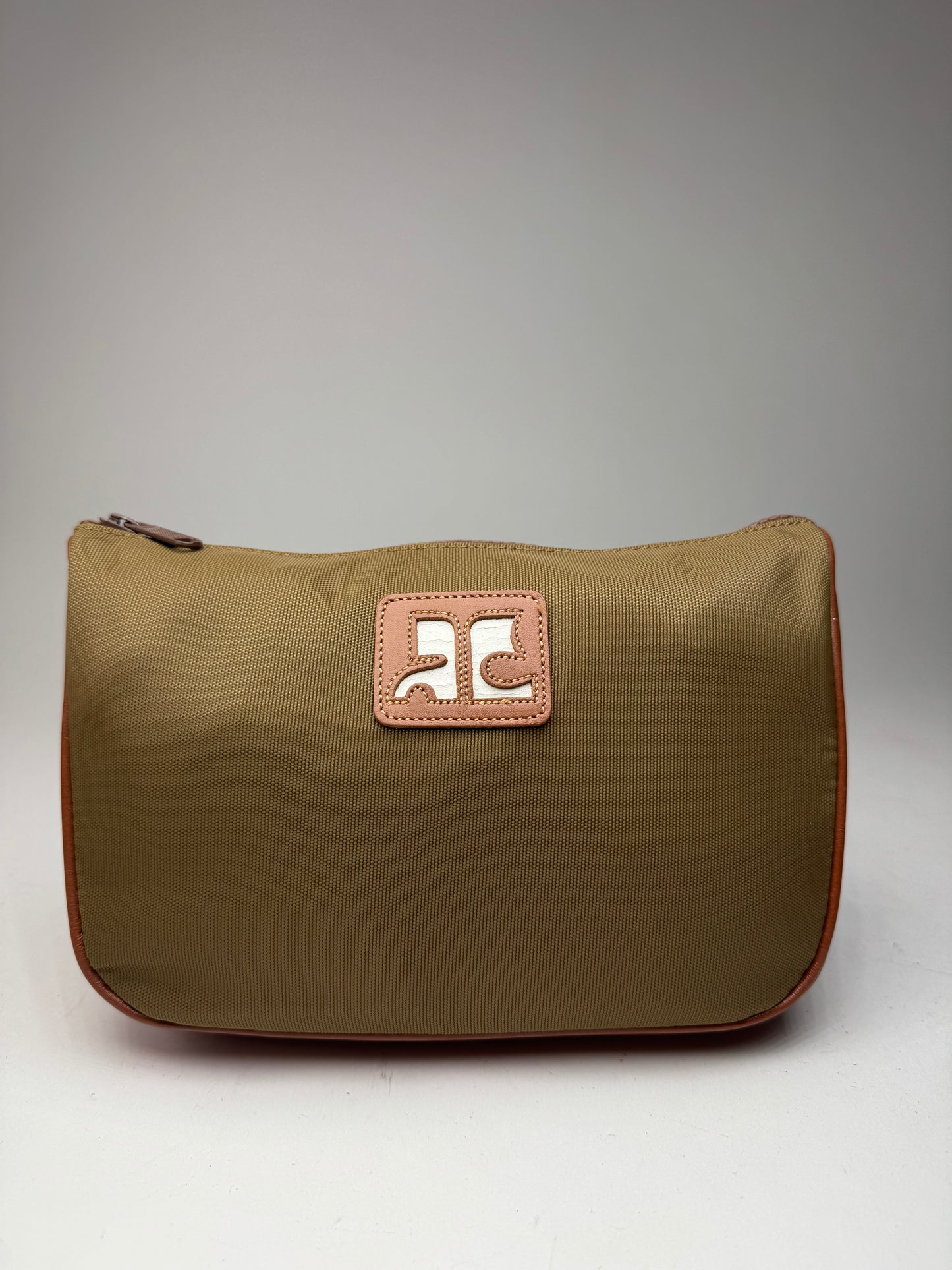 Vintage Courreges Polyester Leather Clutch Khaki Brown