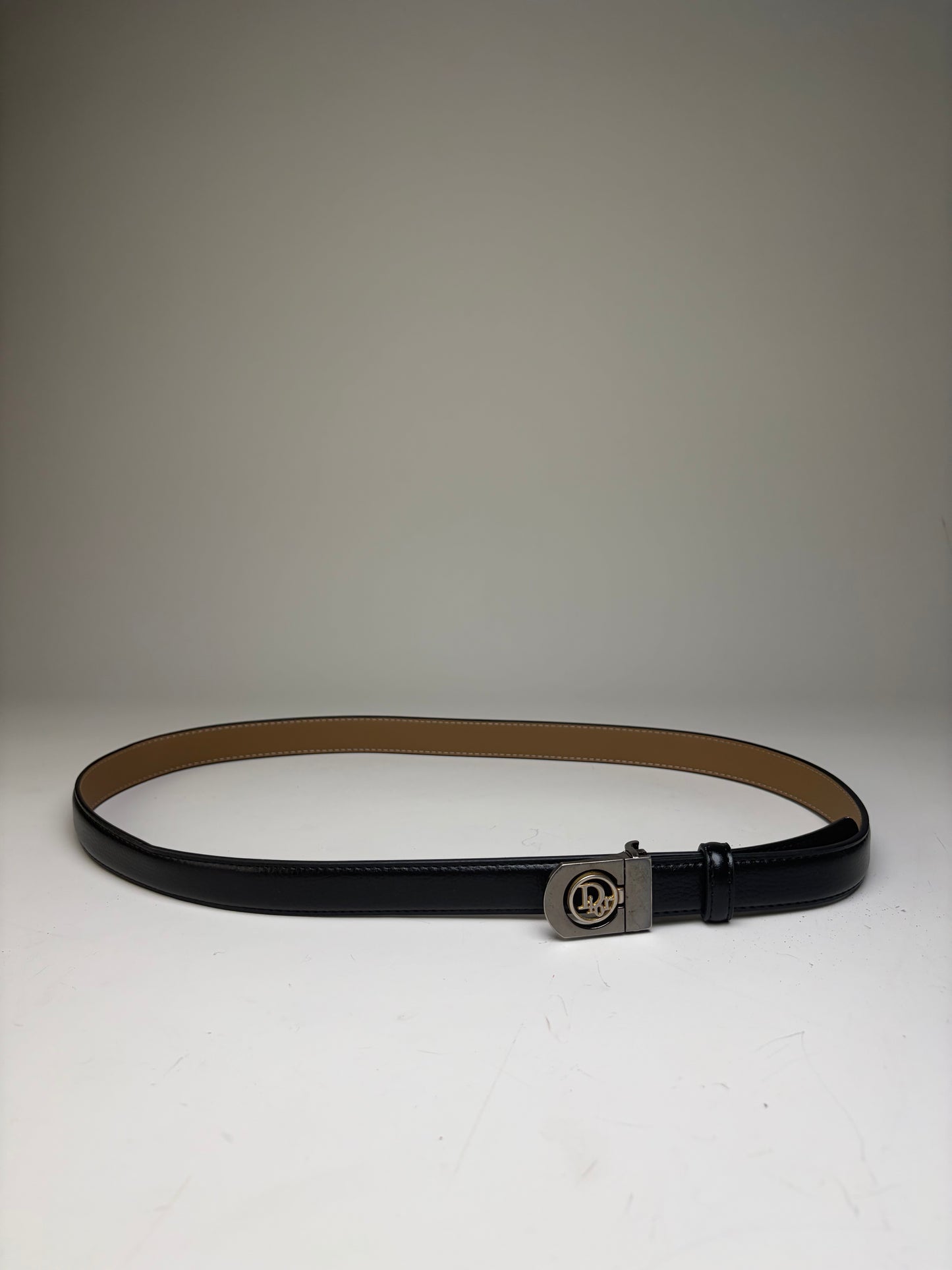 Vintage Dior Leather Belt Black Silver Buckle