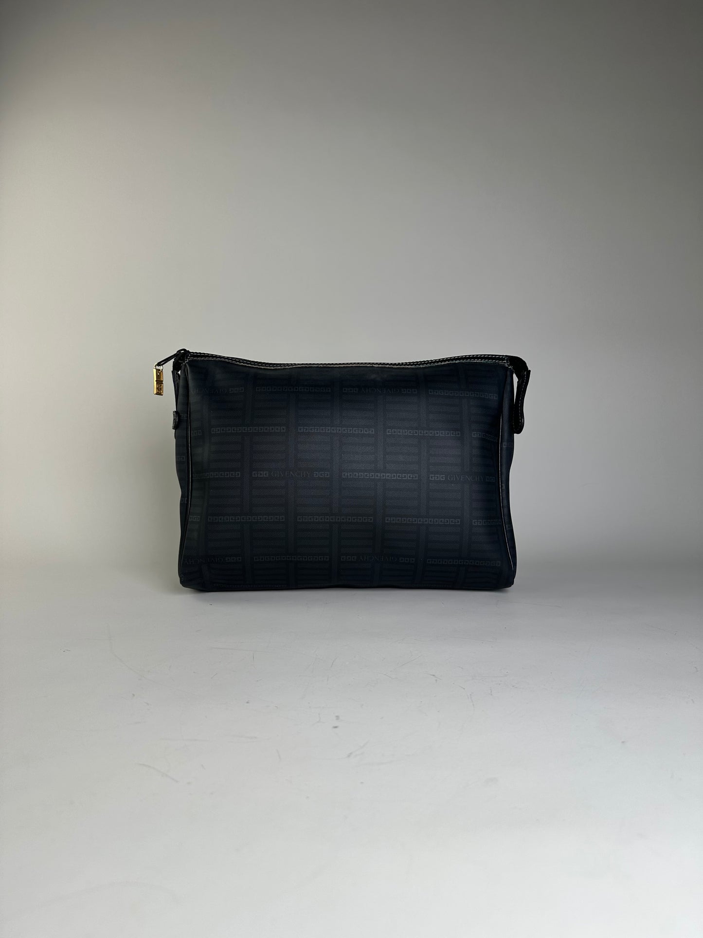 Vintage Givenchy Nylon Cosmetic Bag Black Gold-Tone Zip