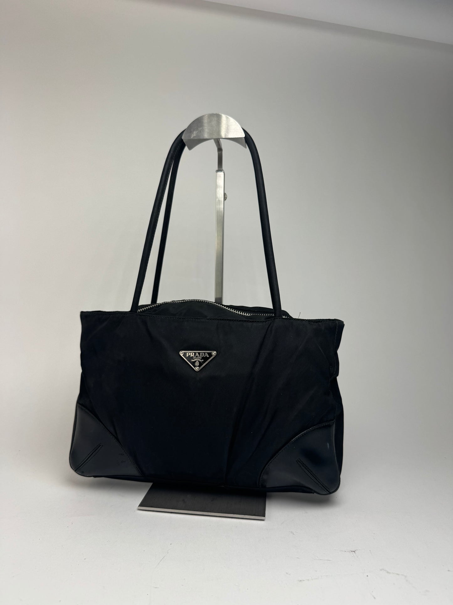 Vintage Prada polyester leather bag black