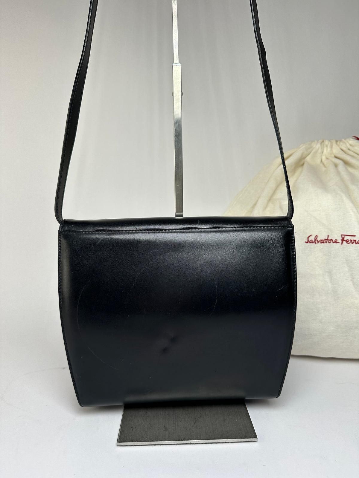 Vintage Salvatore Ferragamo Flap Crossbody Bag Late 1990s Black