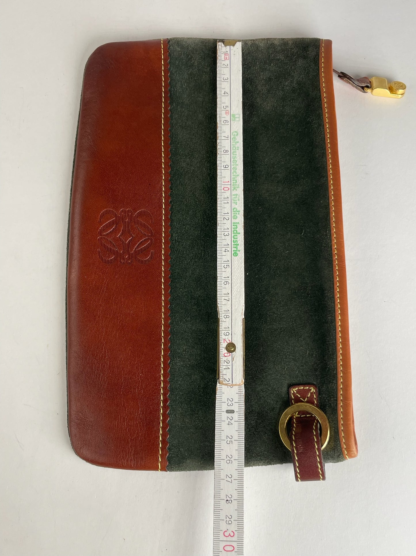 Vintage Loewe Madrid Suede Leather Clutch Green Brown
