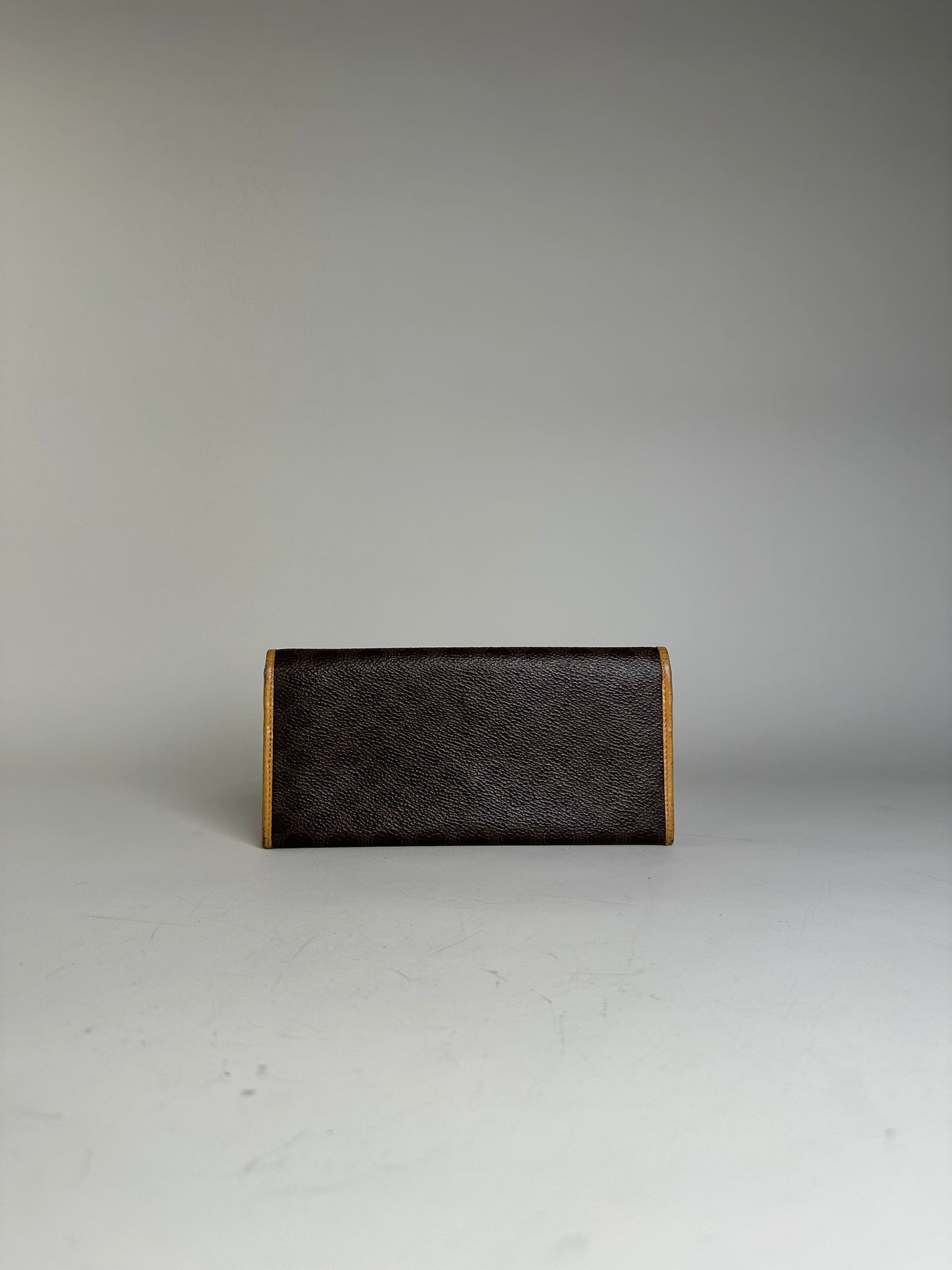 Vintage Celine Coated Canvas Wallet Brown Beige Gold