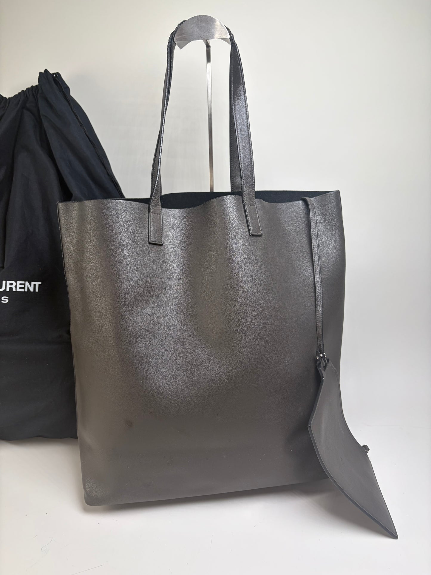 Vintage Saint Leather Tote Bag Black Silver