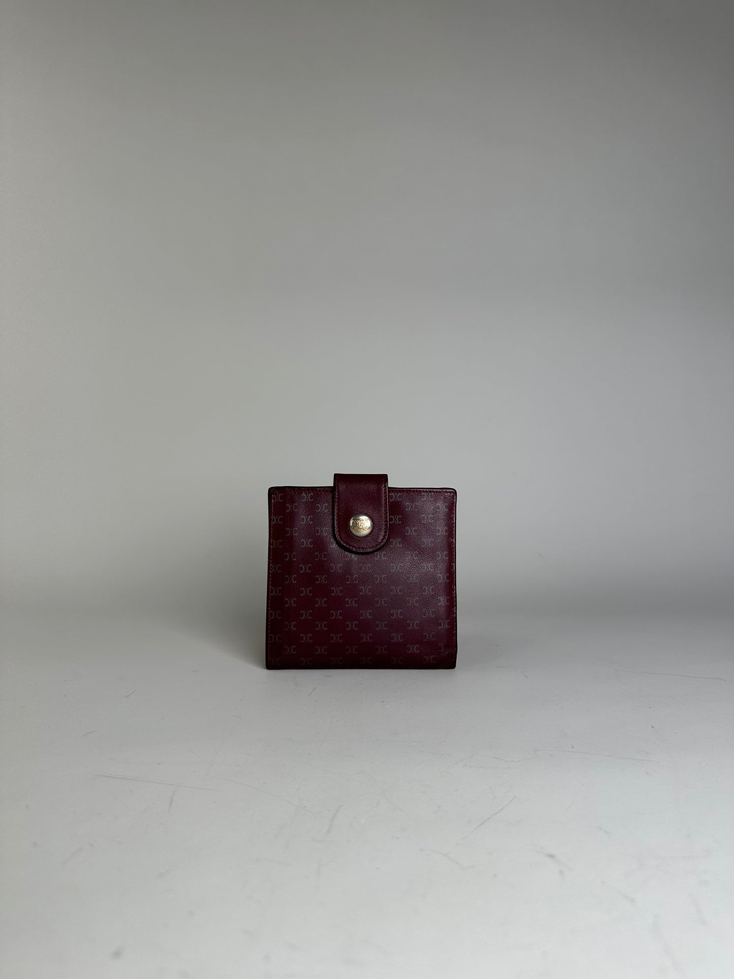 Vintage Celine Leather Wallet Burgundy Gold Snap c. 2000