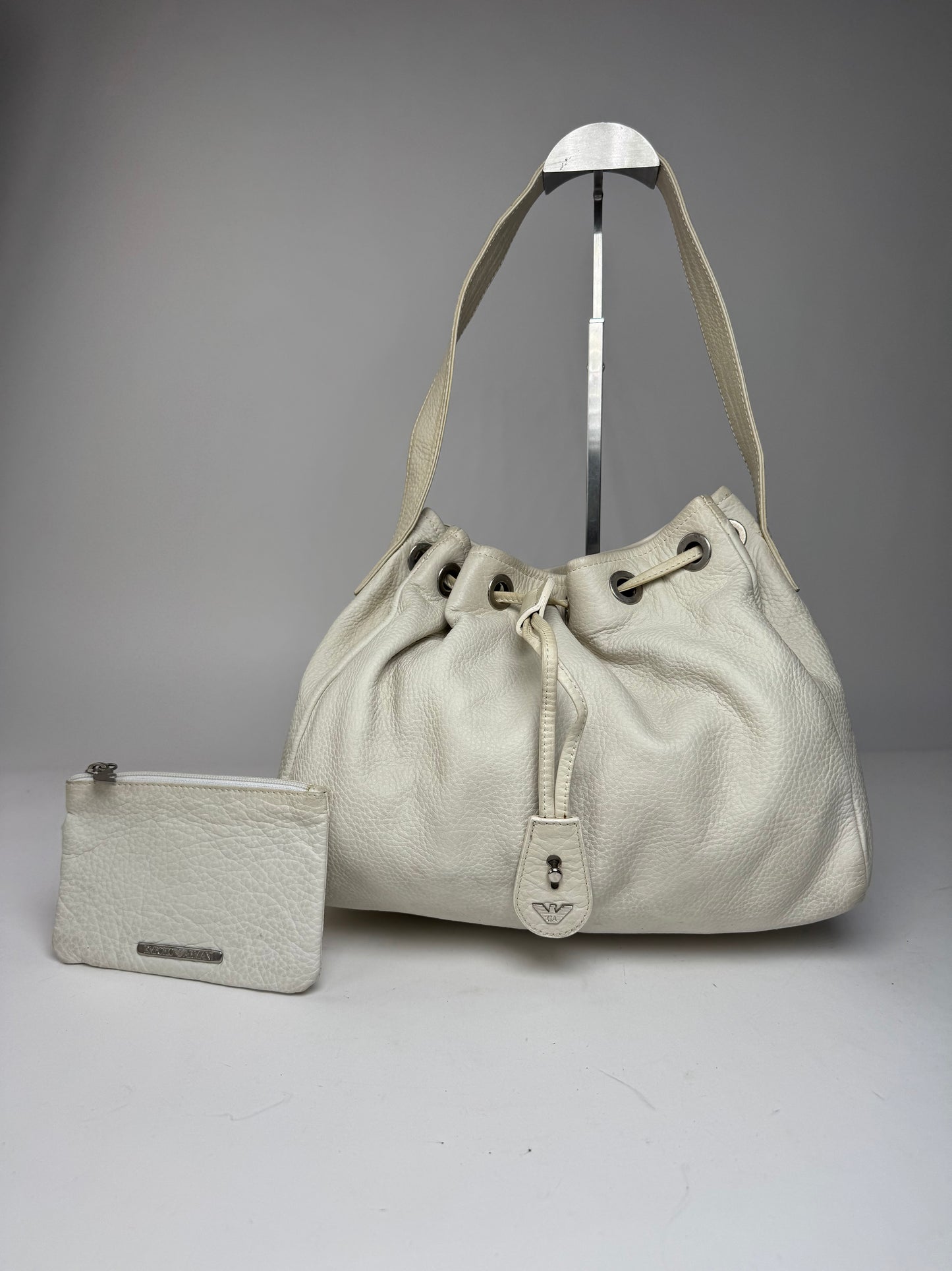 Vintage Emporio Armani Leather Bucket Bag White