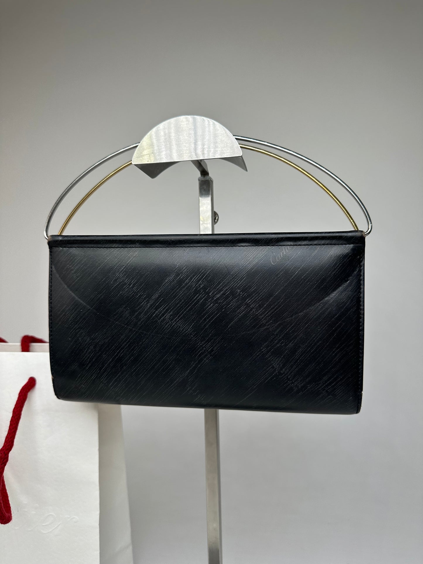 Vintage Cartier Monogram Leather Mini Handbag / Wallet Black