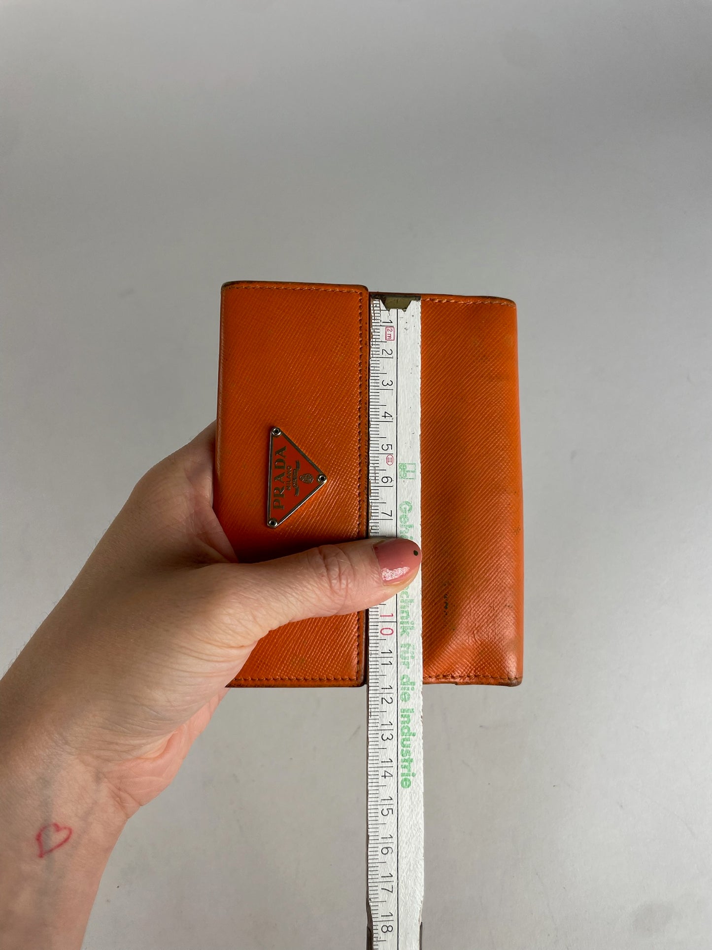 Vintage Prada Triangle Leather Wallet Orange