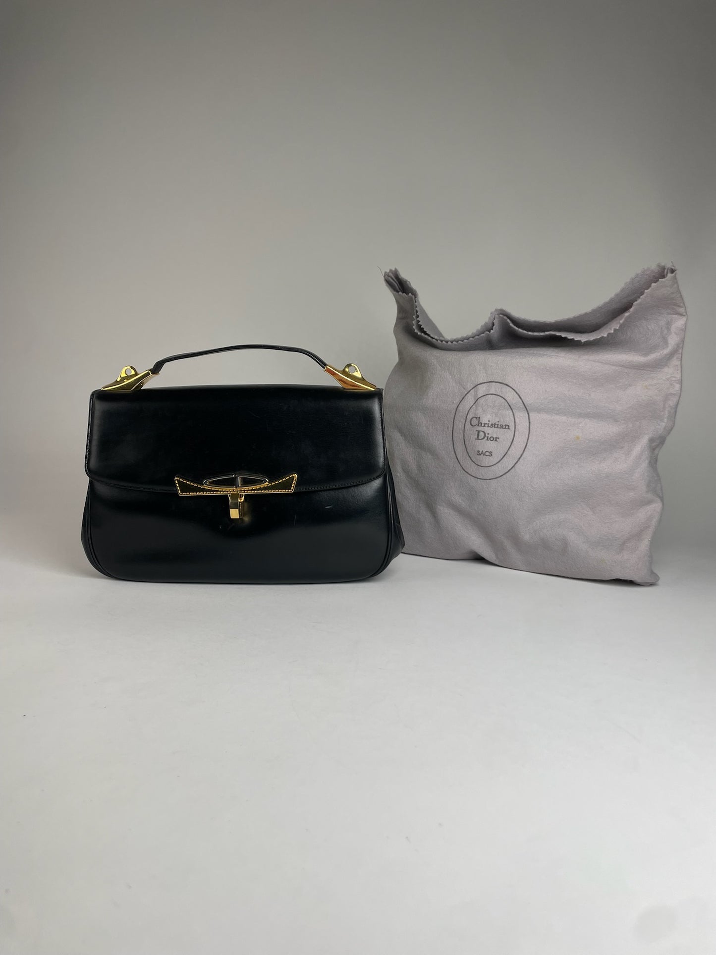 Vintage Dior 2Way Leather Handbag Black