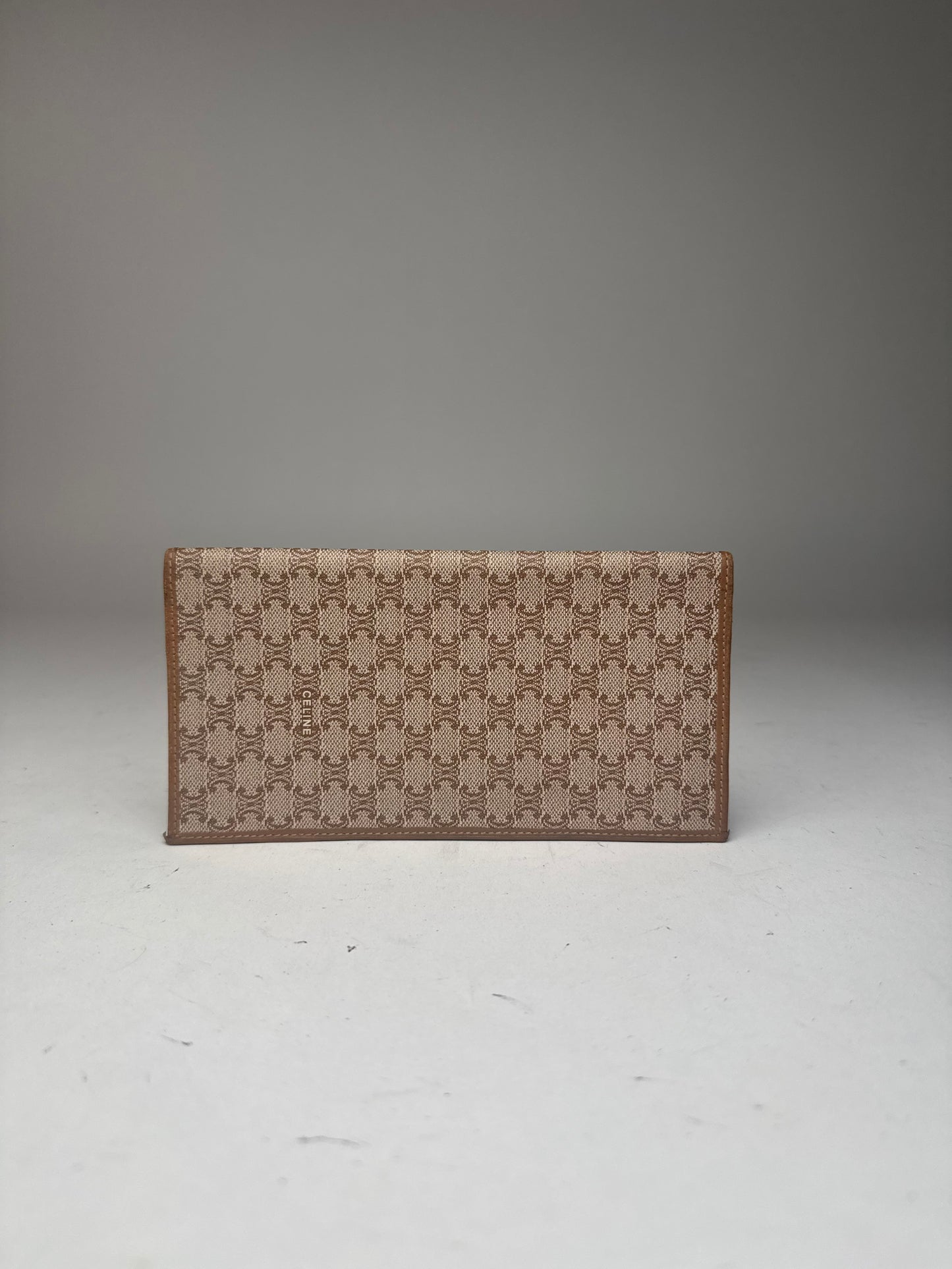 Vintage Celine Triomphe Monogram Leather Card Holder beige