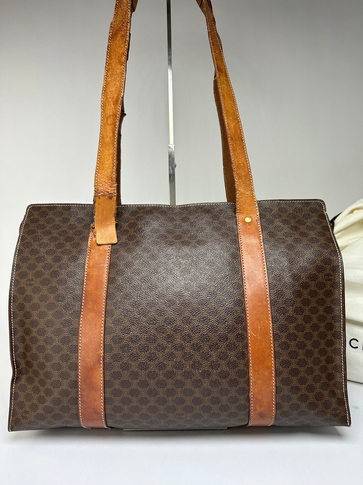 Vintage Celine Macadam Canvas Shoulder Tote c. 1997 Brown