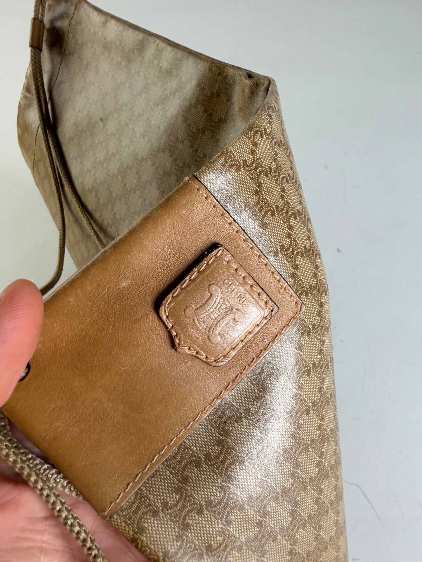 Vintage Celine Canvas Clutch Bag Gold-Tone Clasp Beige Gold