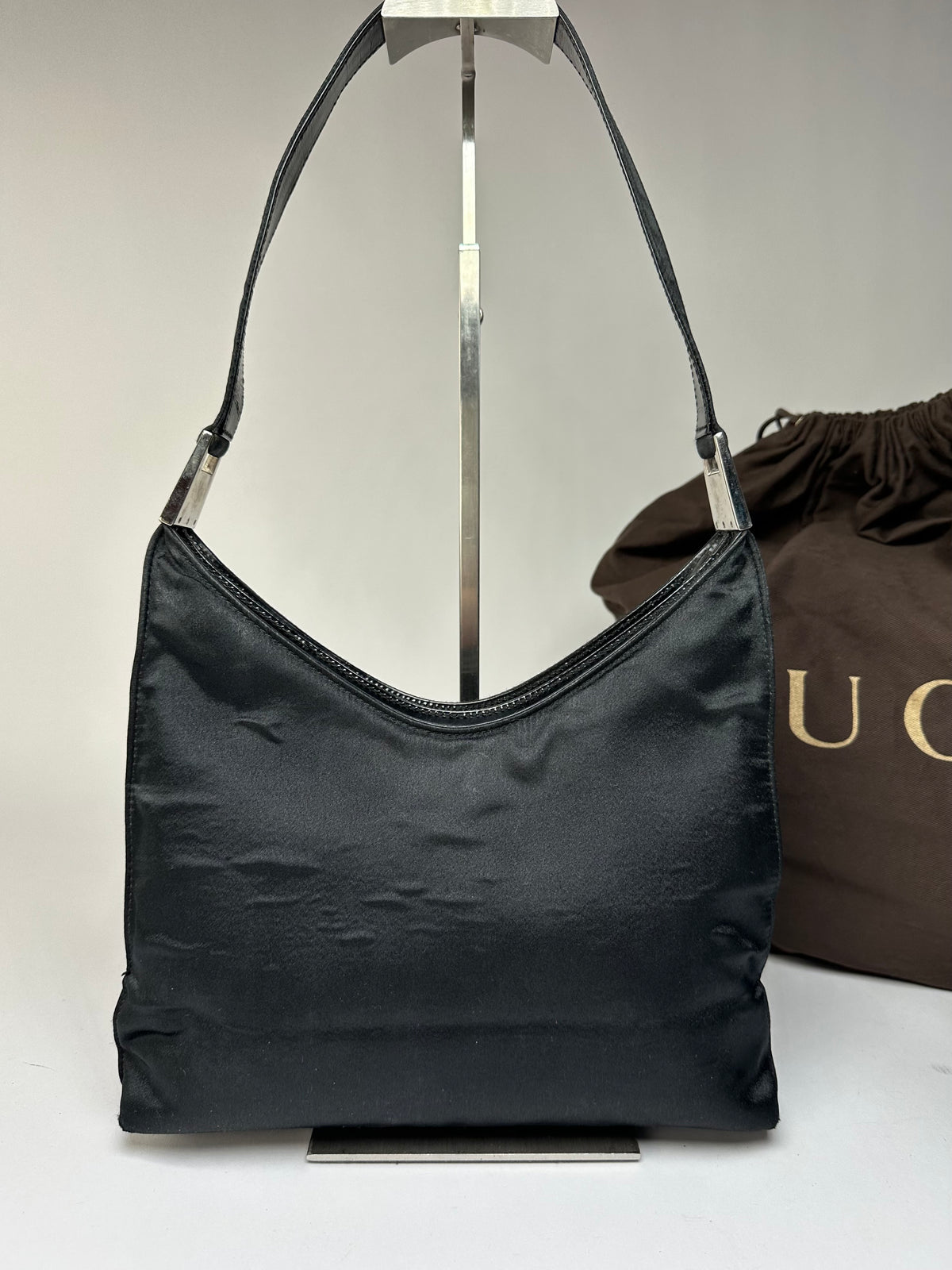 Vintage Gucci Nylon Hobo Bag Black Silver
