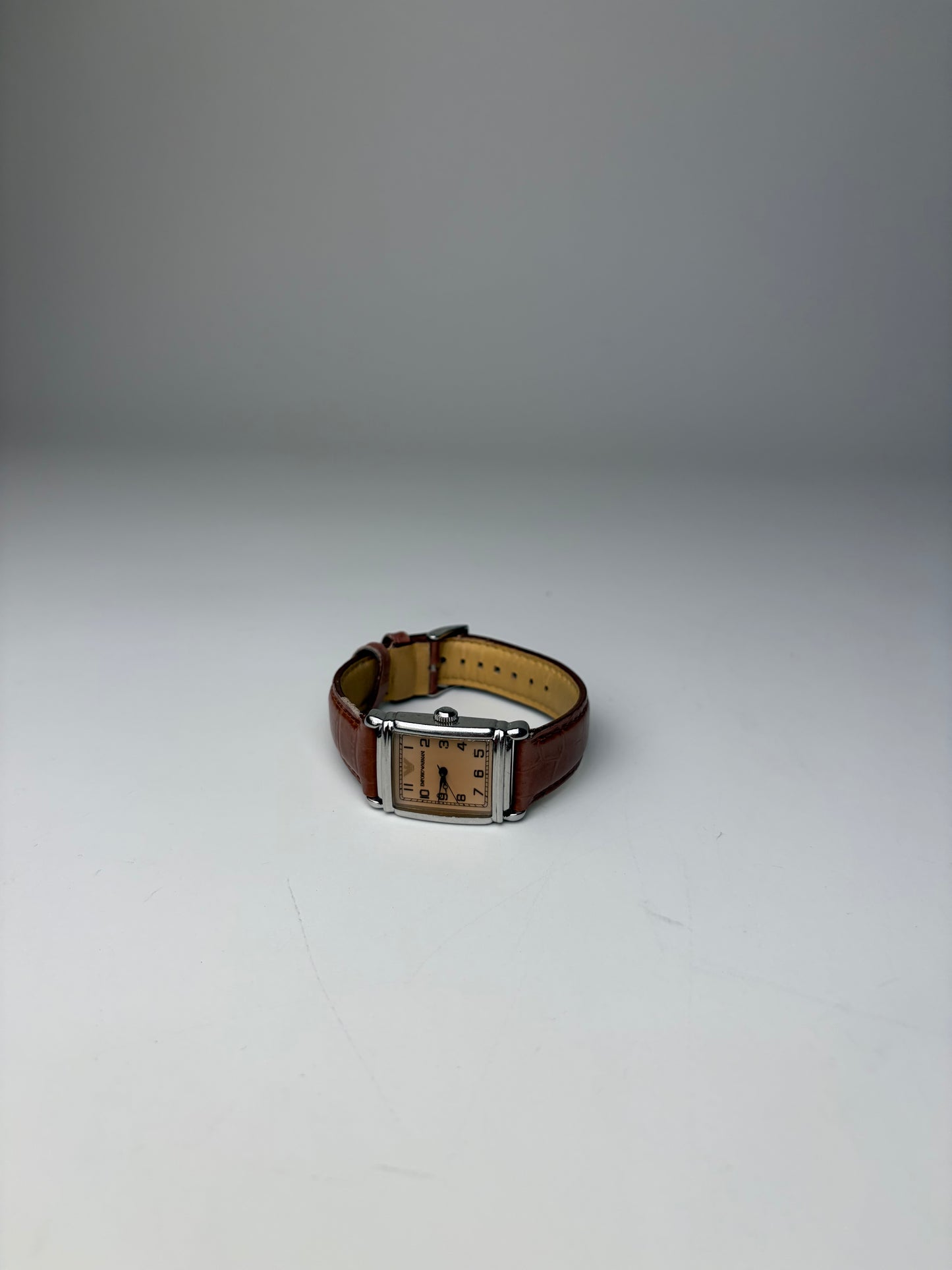 Vintage Emporio Armani Stainless Steel Leather Strap Watch Brown Beige