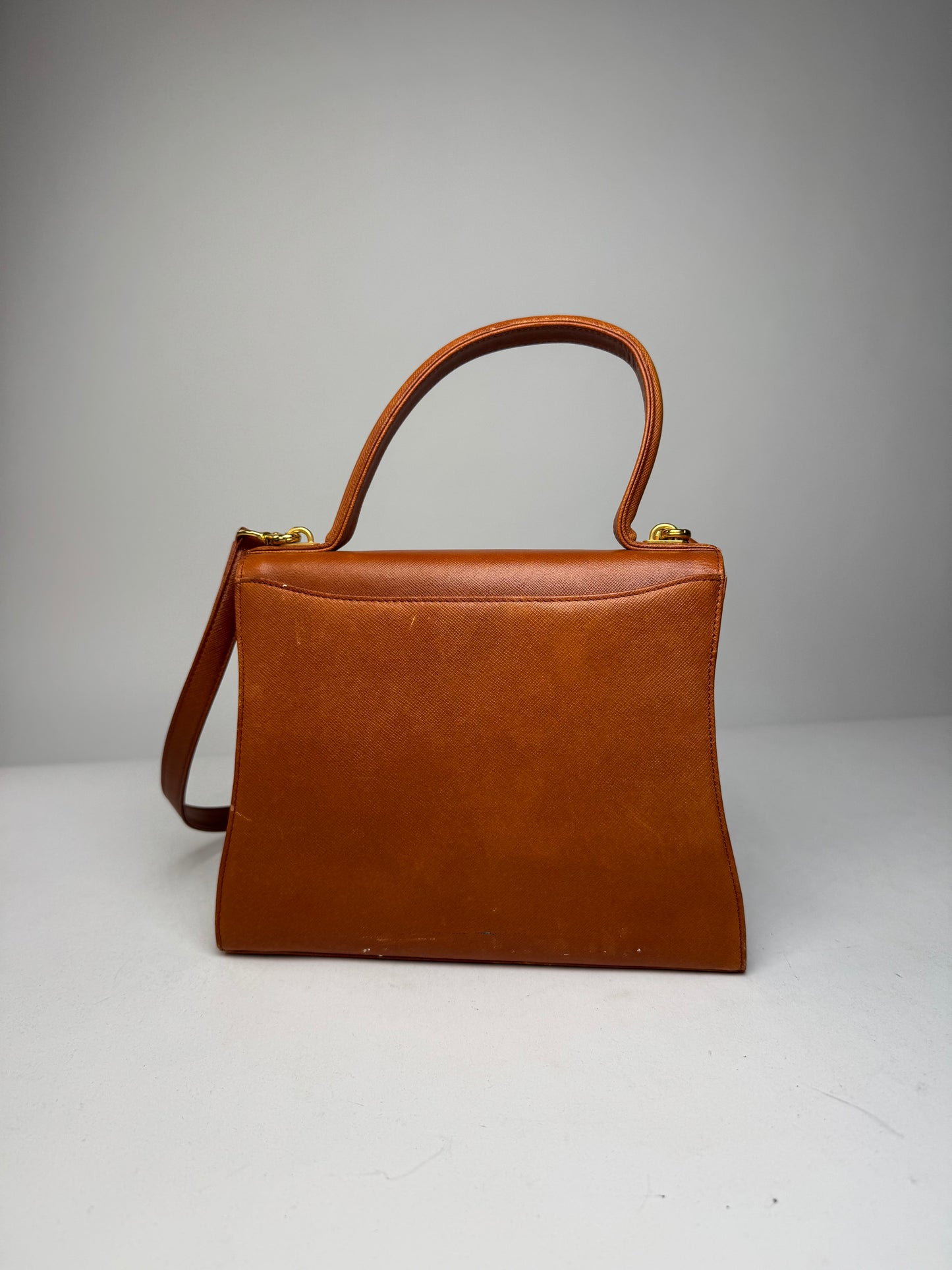 Vintage Givenchy 2Way Leather Handbag Orange Brown