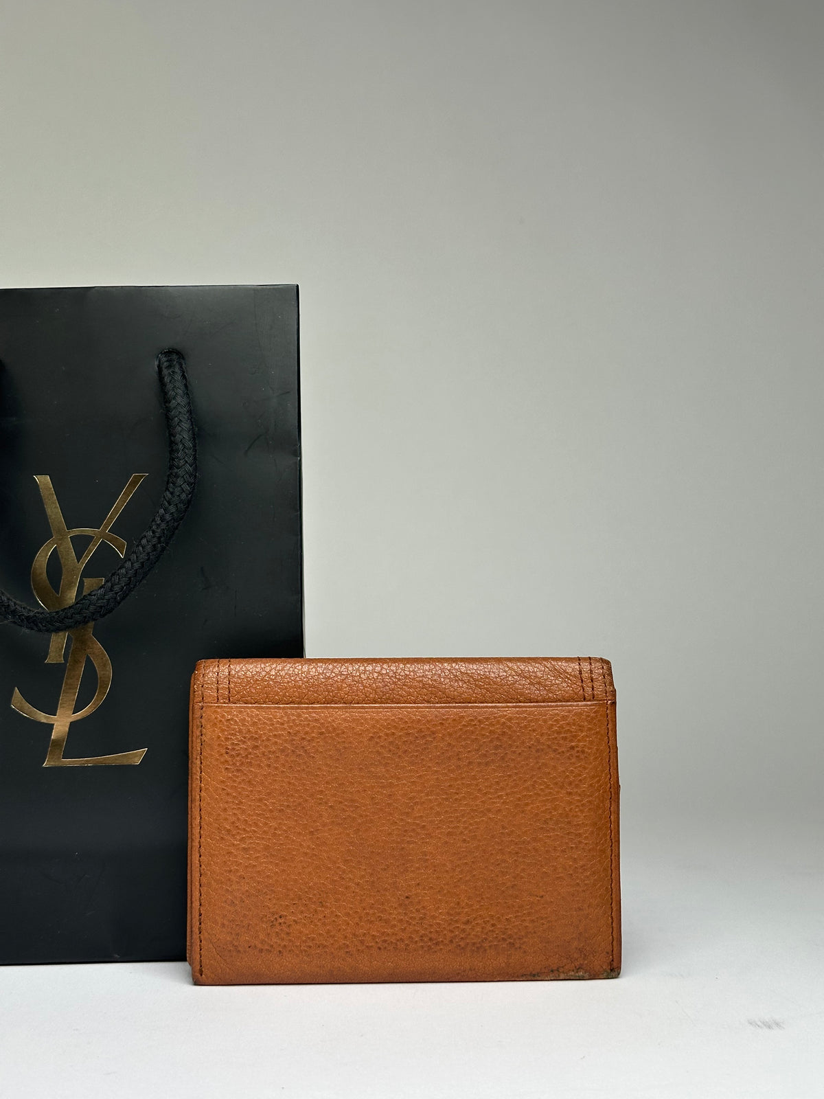 Vintage Yves Saint Laurent Grained Leather Bifold Wallet Late 1990s Brown