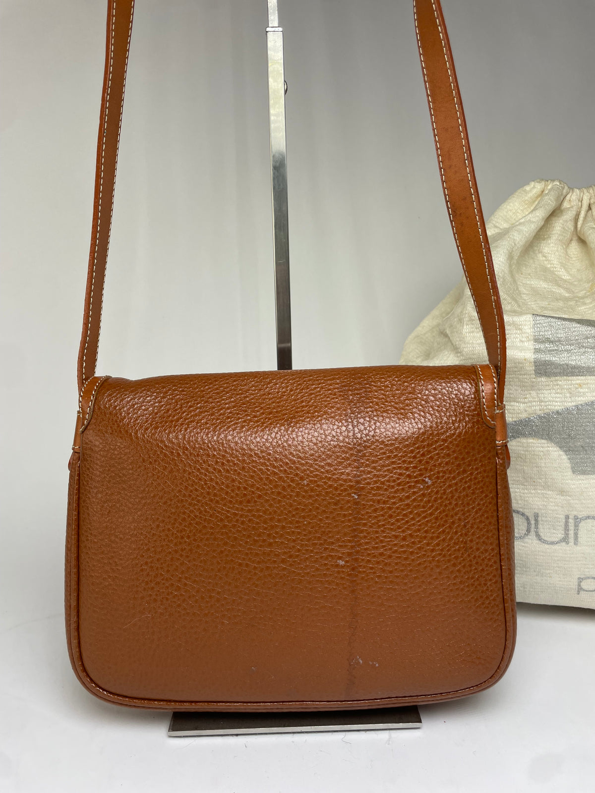 Vintage Courrèges Textured Leather Flap Crossbody Bag Late 1970s Brown