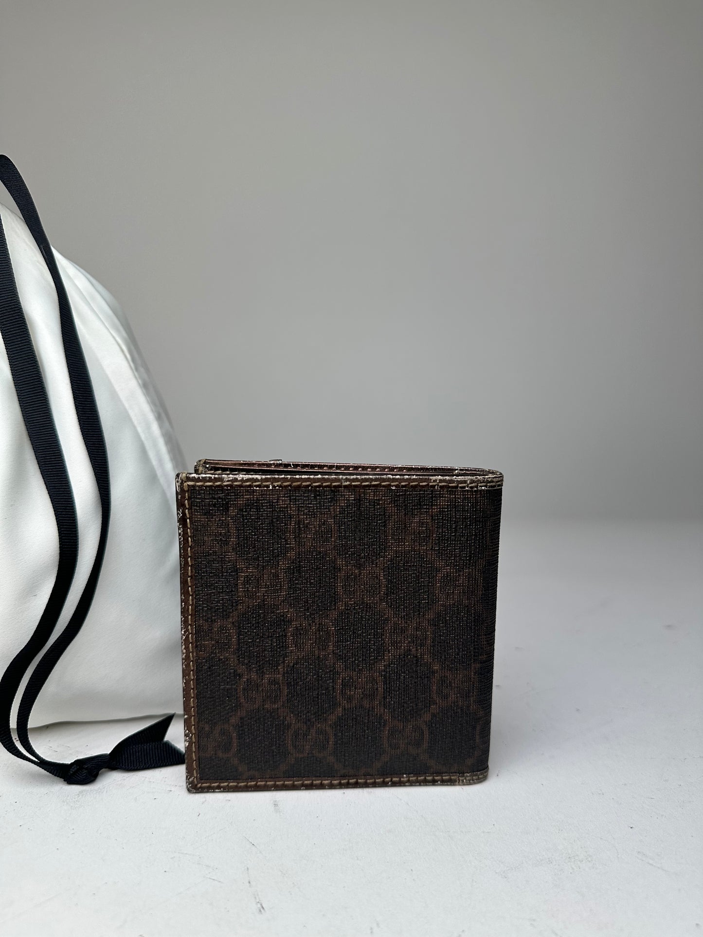 Vintage Gucci Bifold Wallet Monogrammed Canvas Brown Leather