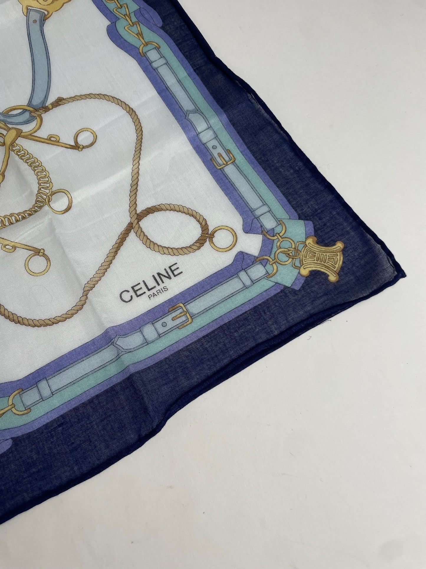 Vintage Celine Scarf White Navy Blue Black