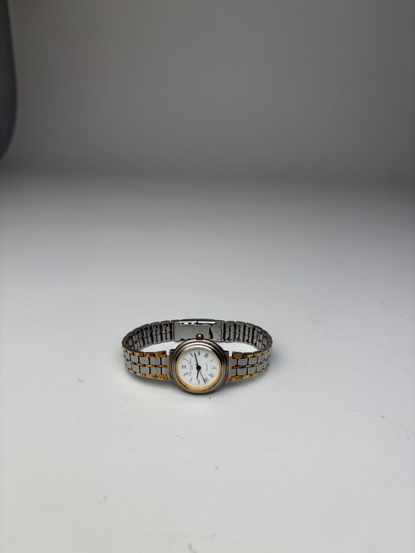 Vintage Dior Stainless Steel Bracelet Watch Silver Gold