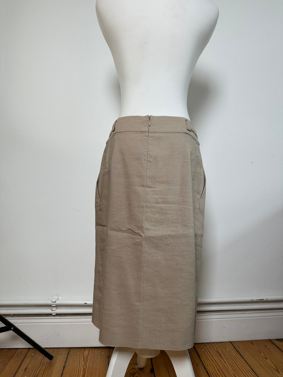 Vintage Celine Linen Blend Midi Skirt Beige c. 2010s M