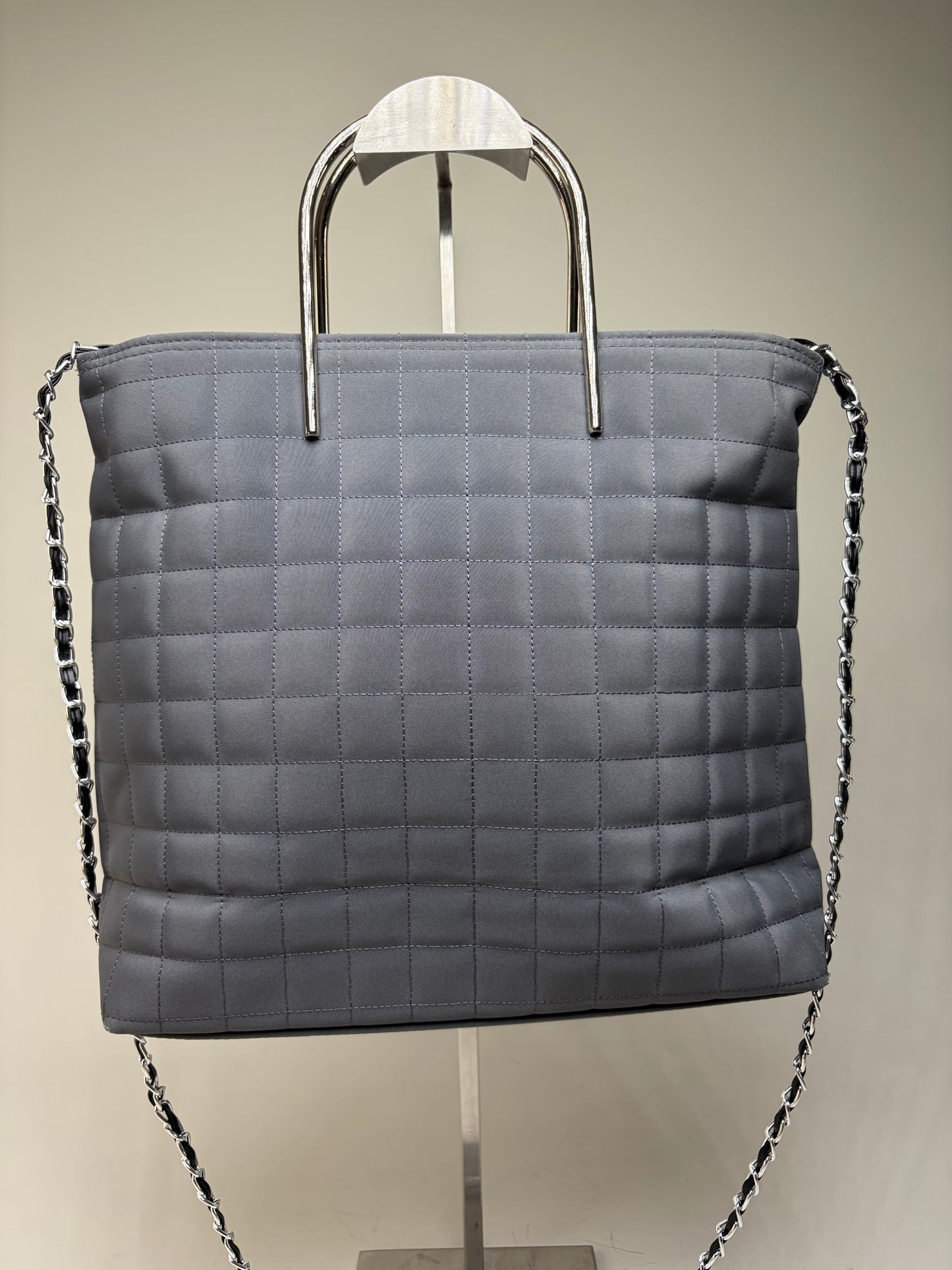 Vintage Courreges Quilted Nylon Tote Grey Silver