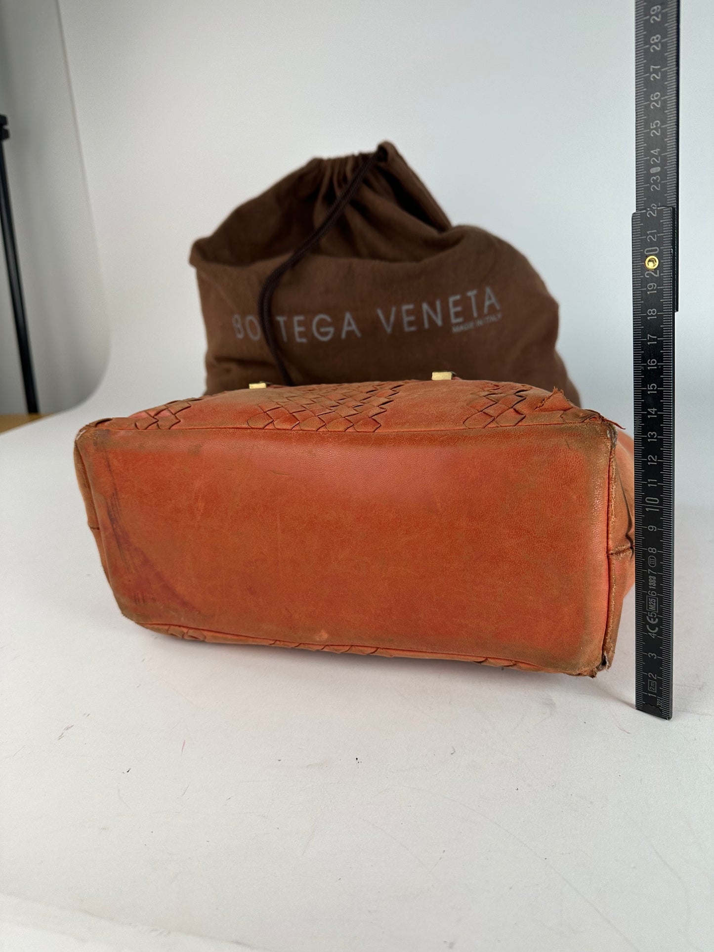 Vintage Bottega Veneta Intrecciato Leather Tote Bag Orange