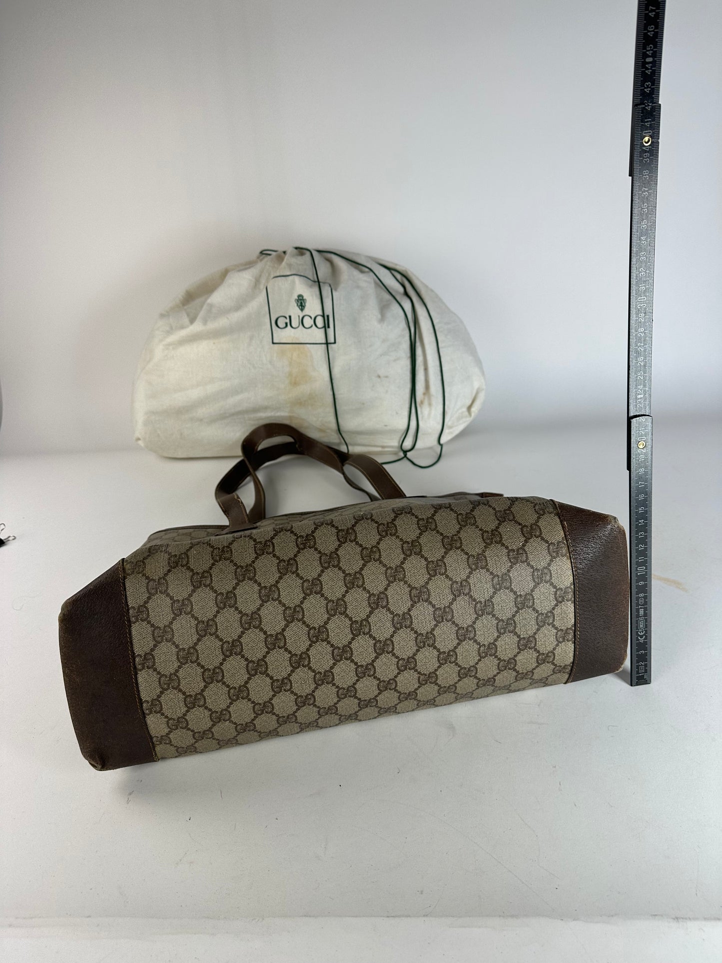 Vintage Gucci Monogram Leather Handbag Grey Brown