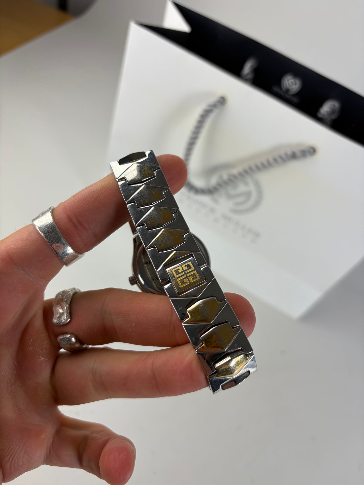 Vintage Givenchy Stainless Steel Bracelet Watch Silver Gold