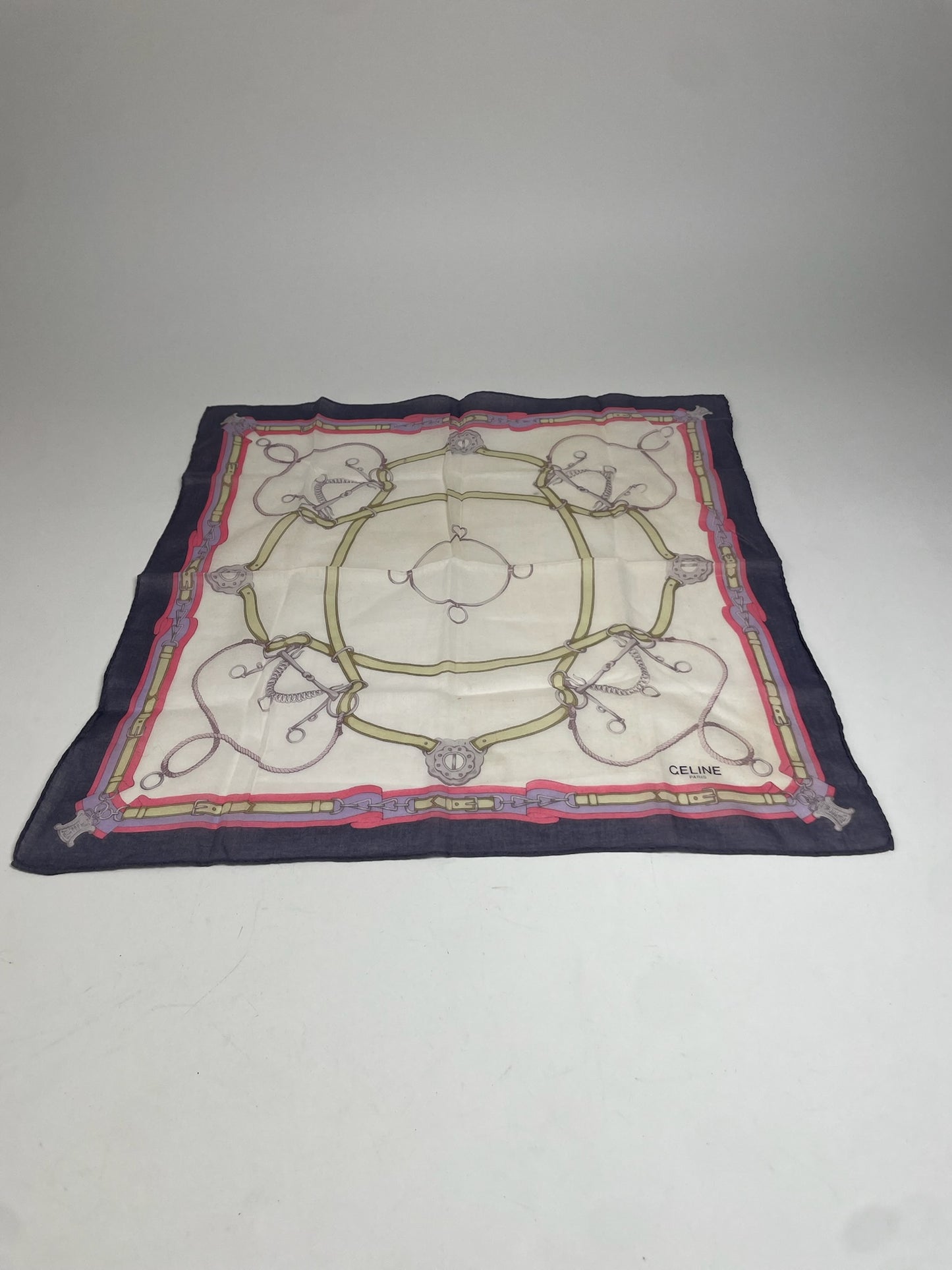 Vintage Baroque Celine Scarf White Purple Pink Gold