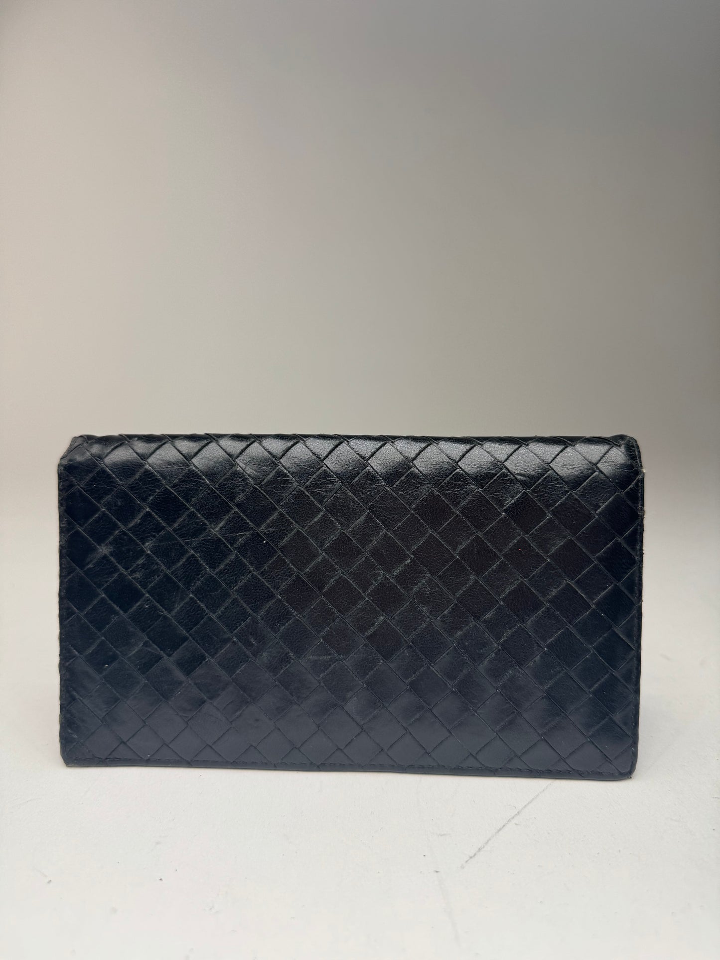 vintage Bottega Veneta Intrecciato Carte en cuir / Porte-carte d’identité Noir