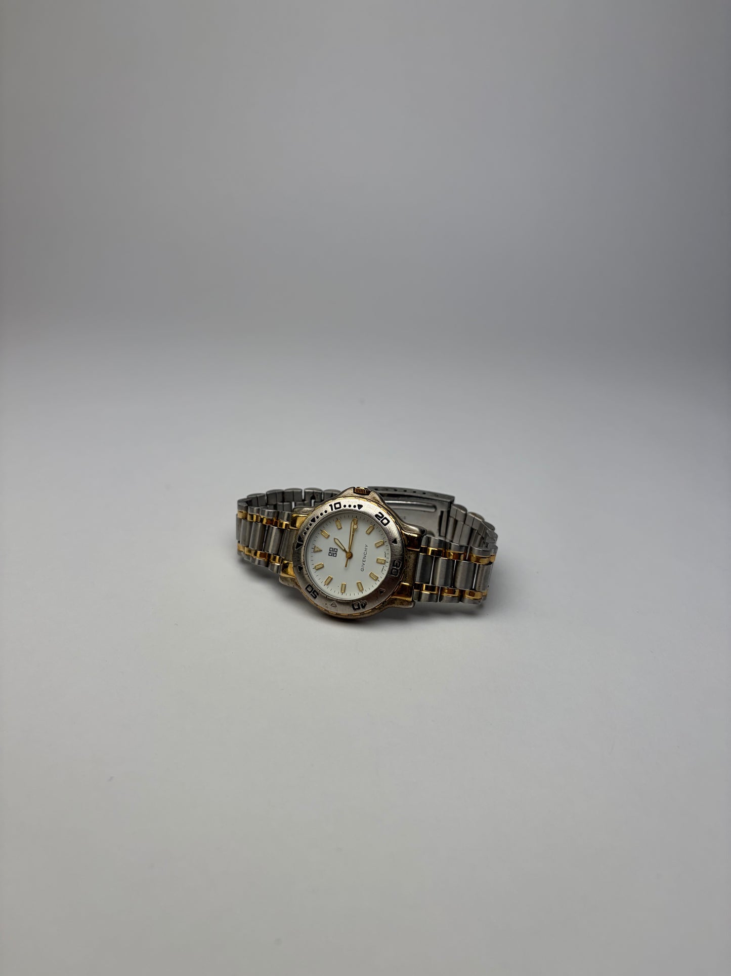 Vintage Givenchy Two-Tone Stainless Steel Bracelet Watch Silver Gold