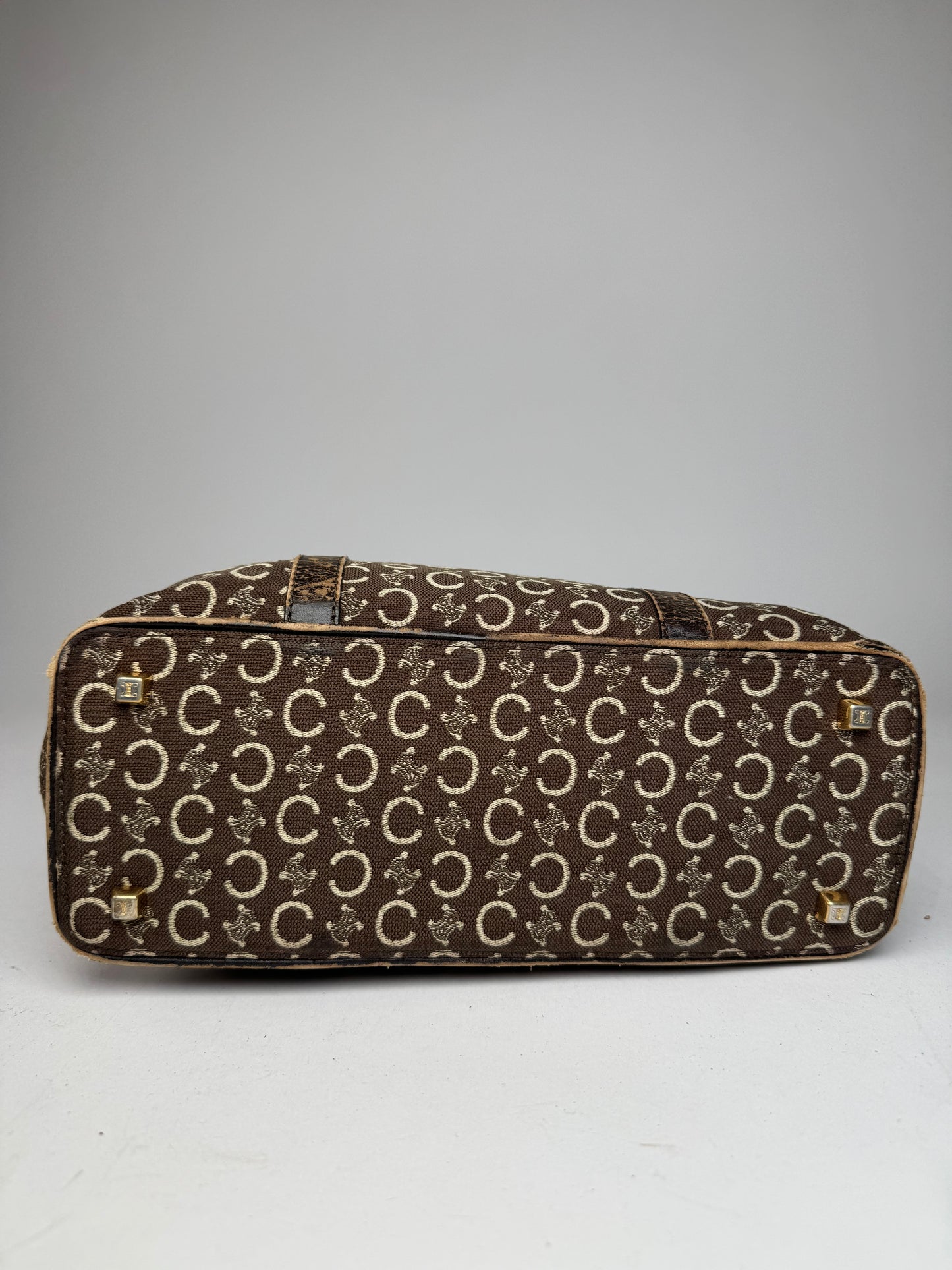 Vintage Celine Paris Monogram Handbag Brown Beige
