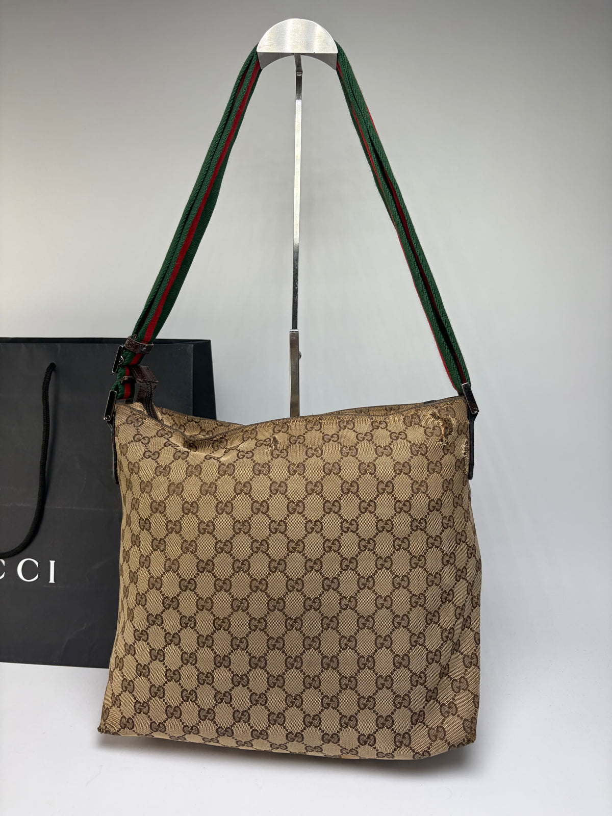 Vintage Gucci GG Supreme Structured Top-Handle Bag c. Late 2000s Beige Brown