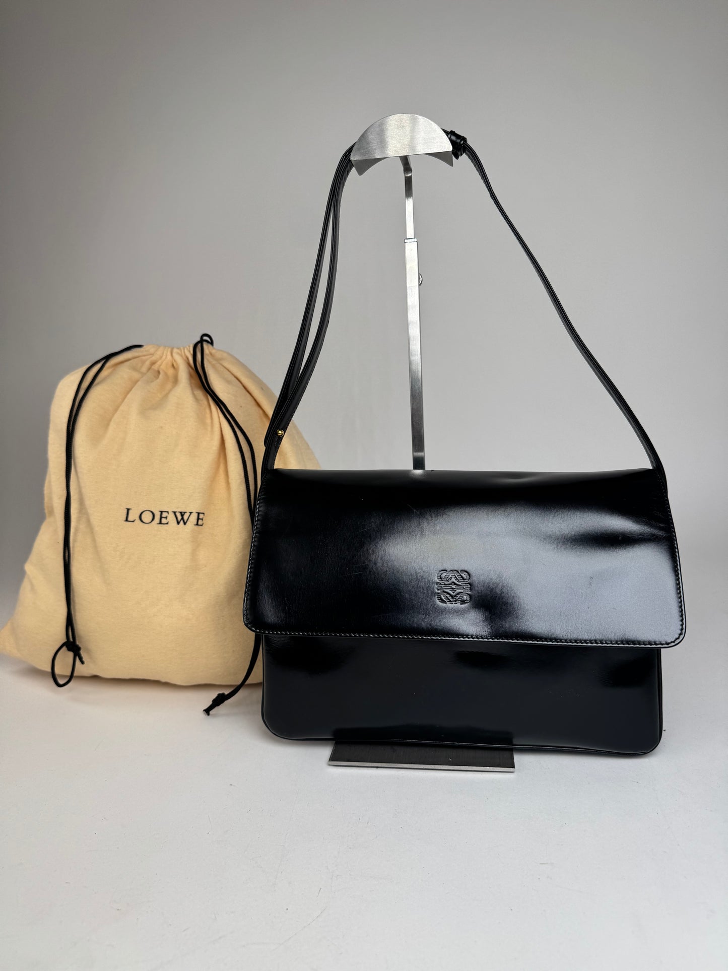 Vintage Loewe Madrid Leather 2Way Bag Black