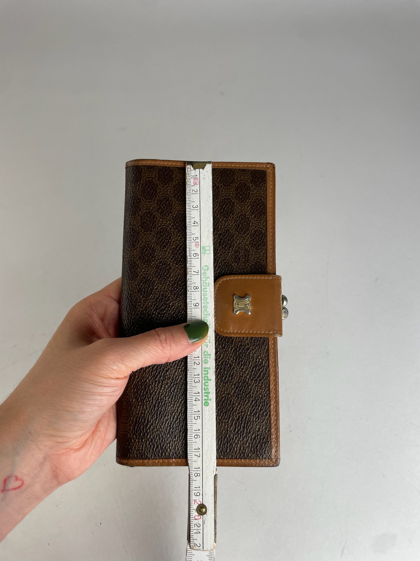 Vintage Celine Paris Triomphe Monogram Leather Wallet Brown